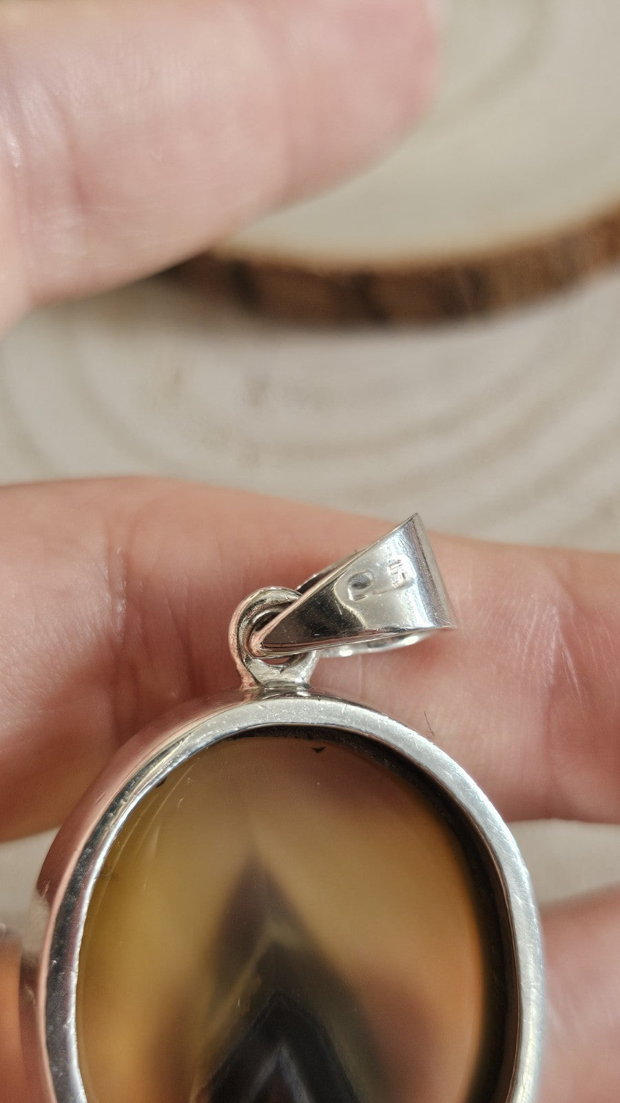 925 Sterling Silver Montana Banded Agate Large Oval Statement Pendant 22.41g