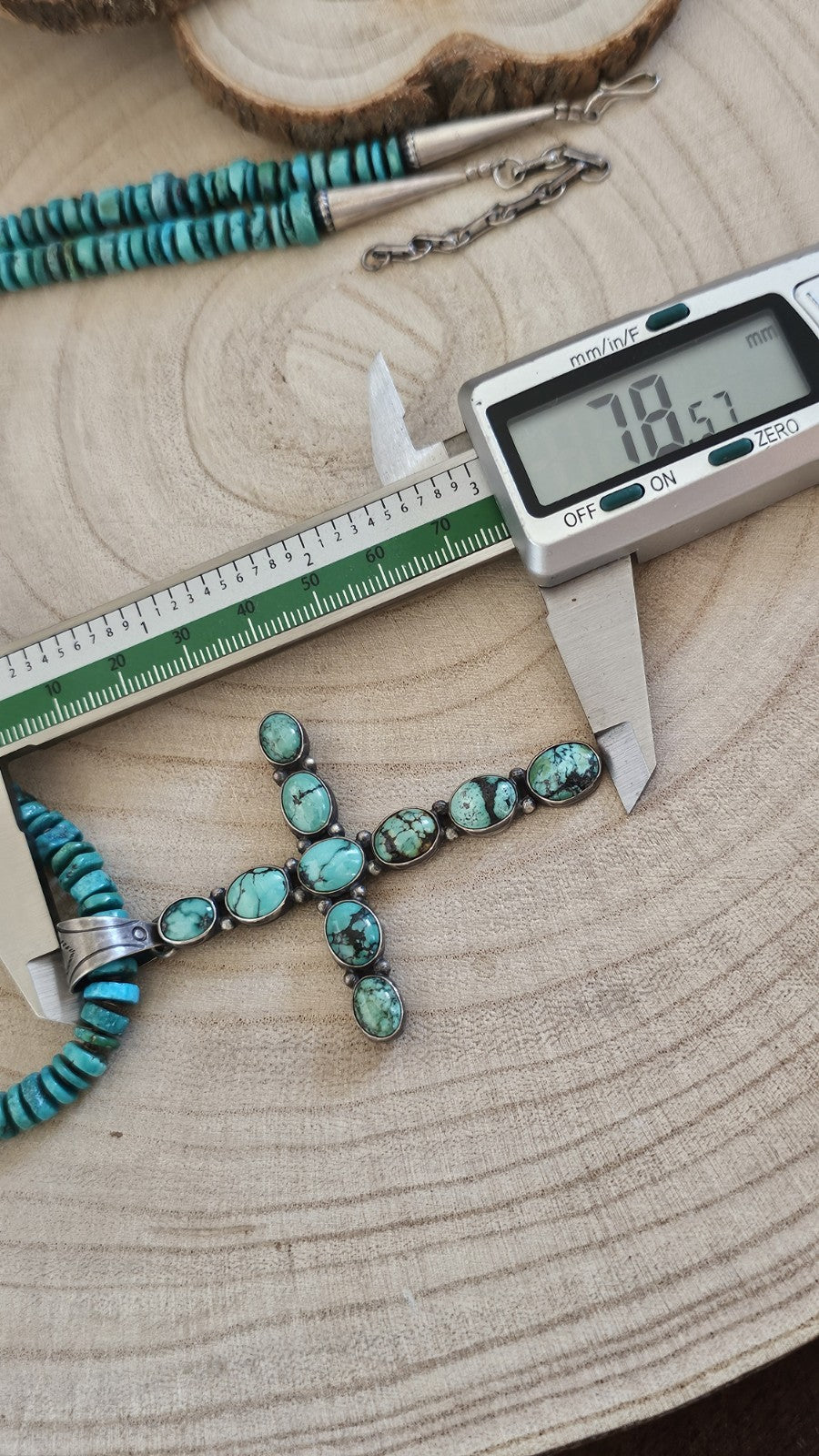 Ida Payton Navajo Sterling Silver Turquoise Cross Necklace 49.14g Signed