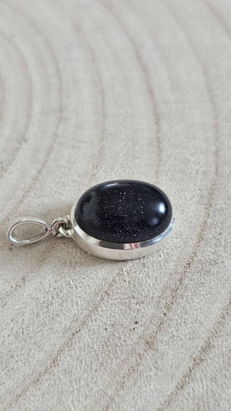 925 Sterling Silver Blue Goldstone Oval Pendant 6.40g , Length 31.63mm