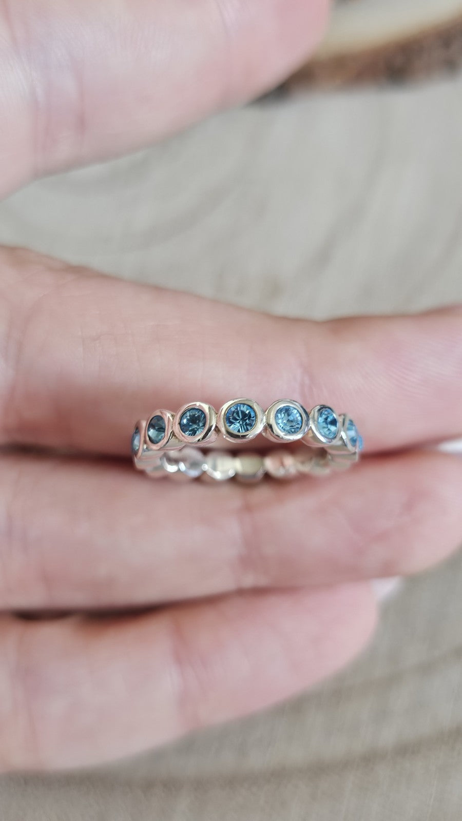 925 Sterling Silver Blue Topaz Full Eternity Ring Size M 4.33g