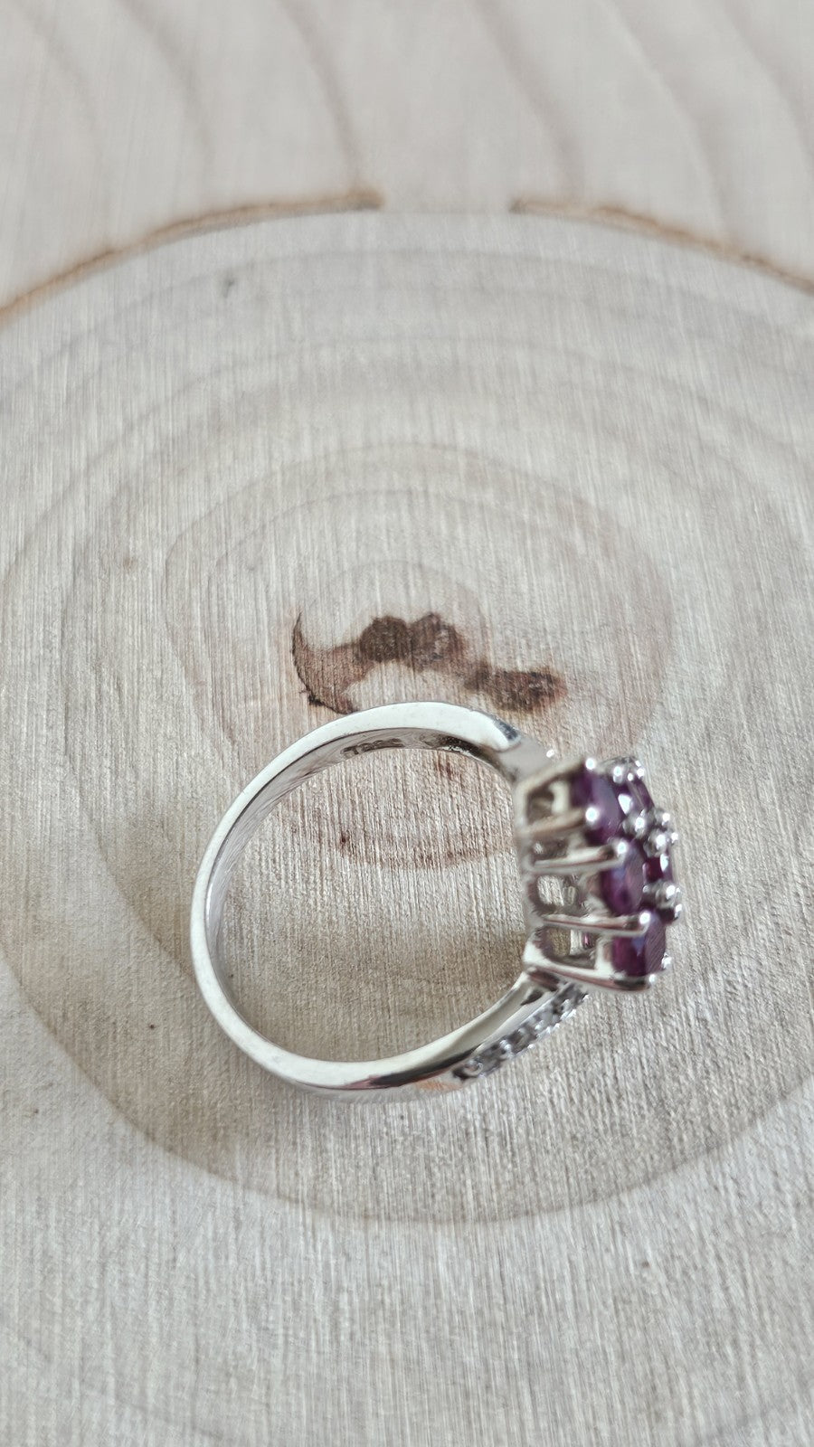 TGGC 925 Sterling Silver Rhodolite Garnet & Zircon Cluster Ring Size L 1/2