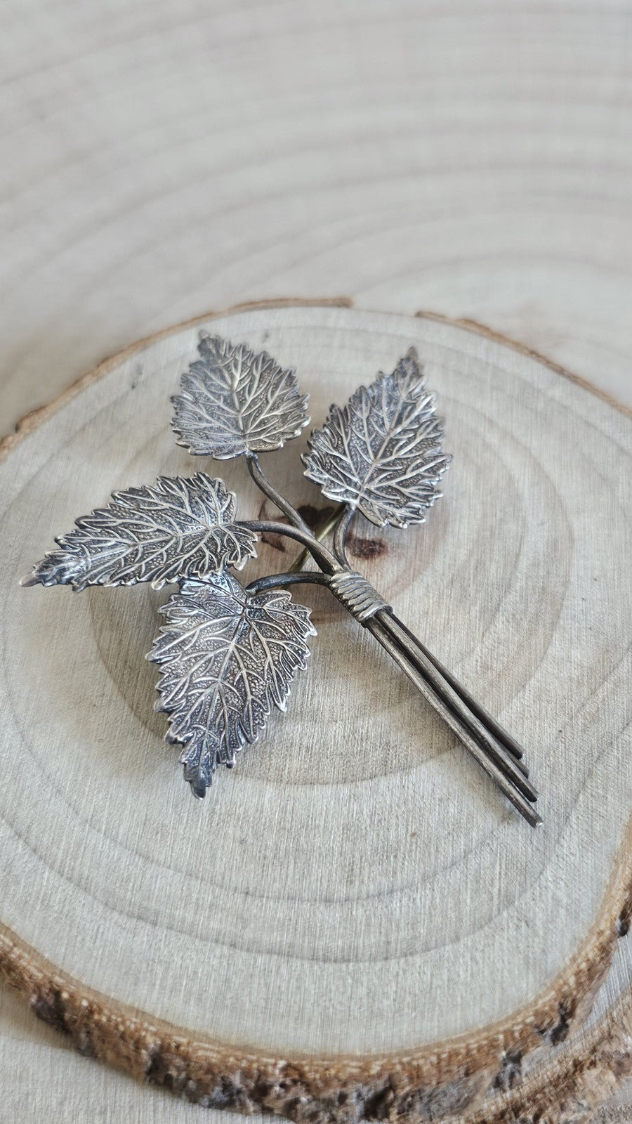 Vintage Silver Leaf Bouquet Brooch Stamped SILVER Botanical Leaves 6.46g