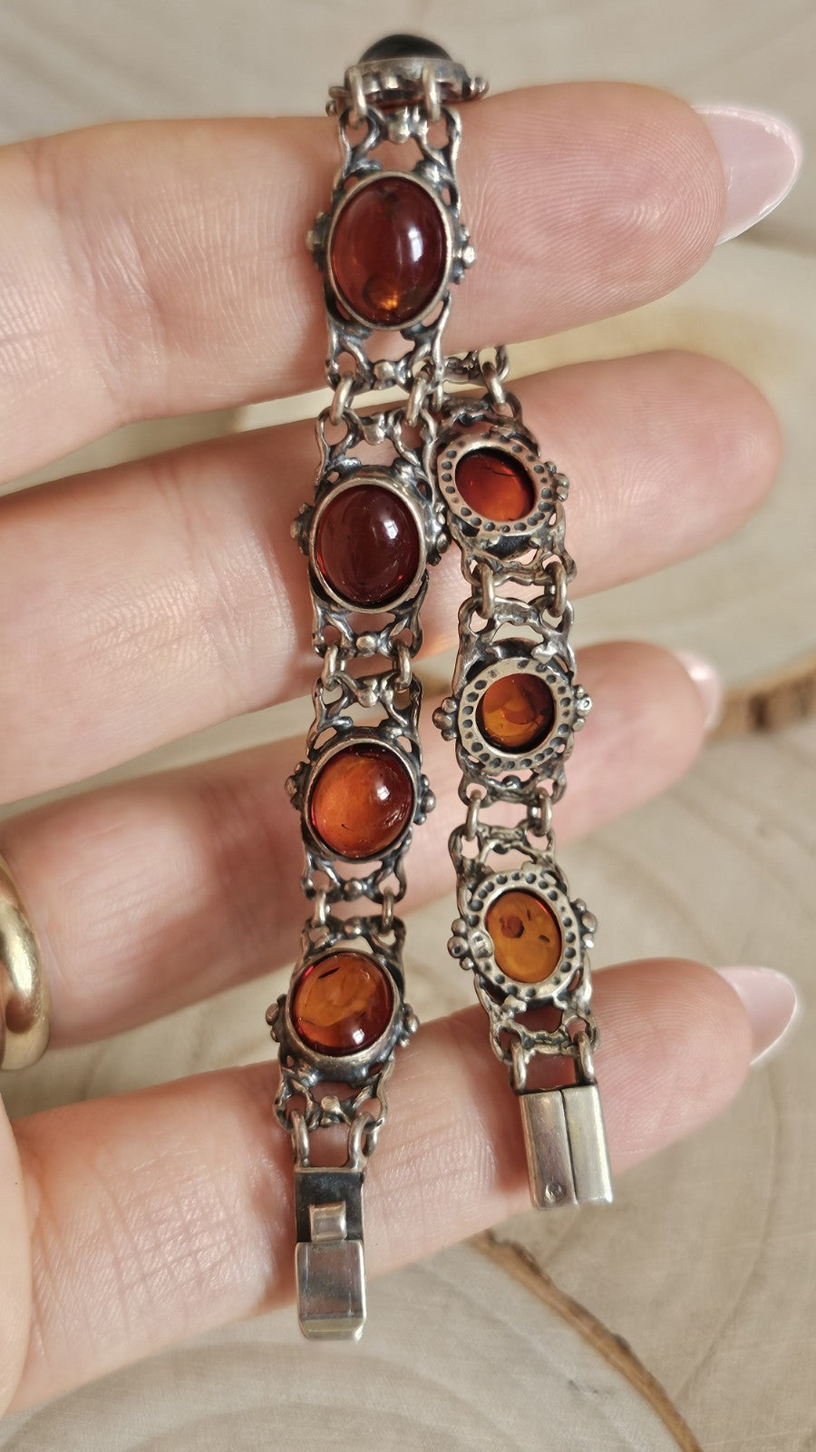 Vintage Polish 925 Sterling Silver Amber Bracelet 🧡 Gdańsk Hallmark
