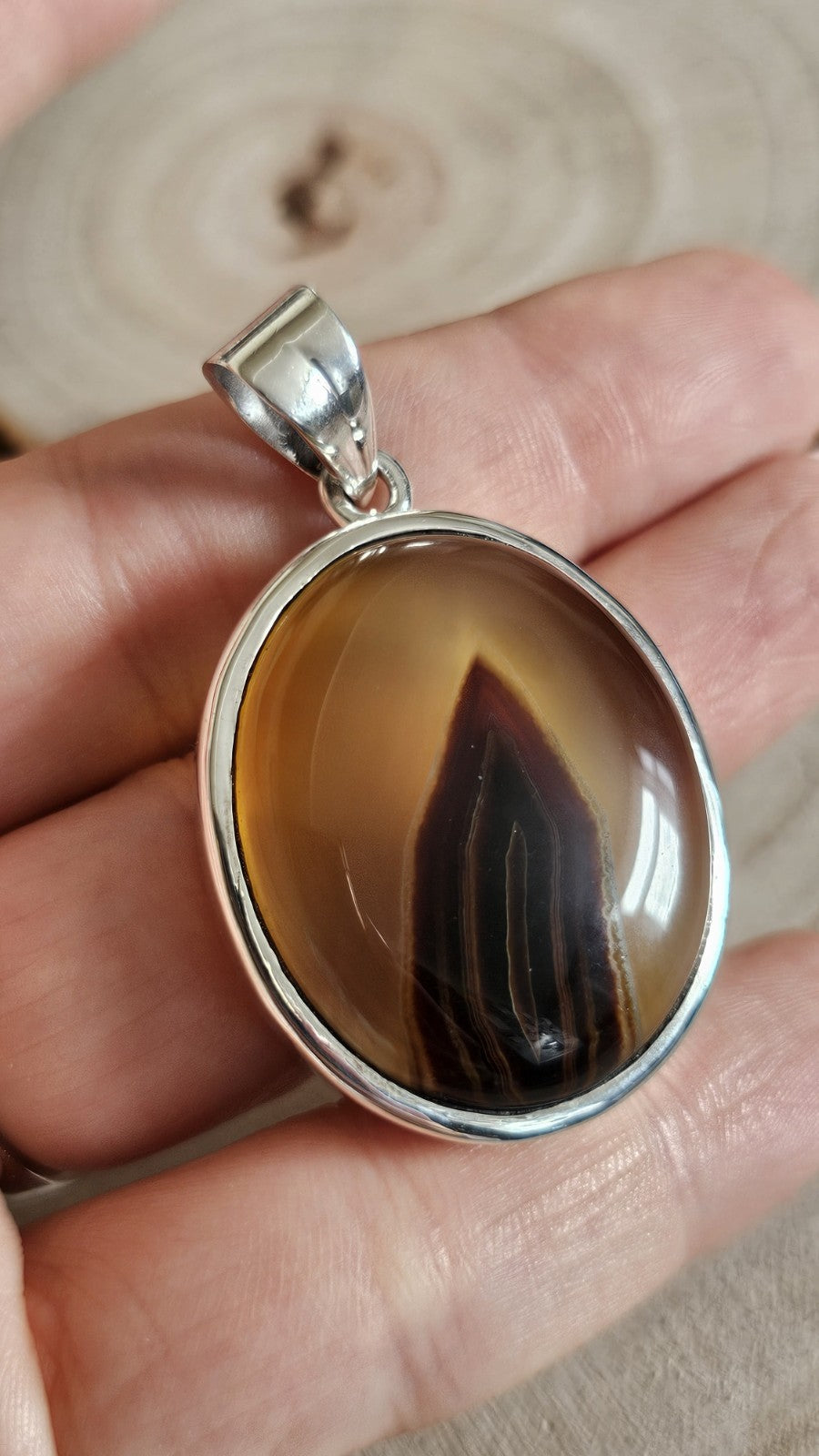 925 Sterling Silver Montana Banded Agate Large Oval Statement Pendant 22.41g
