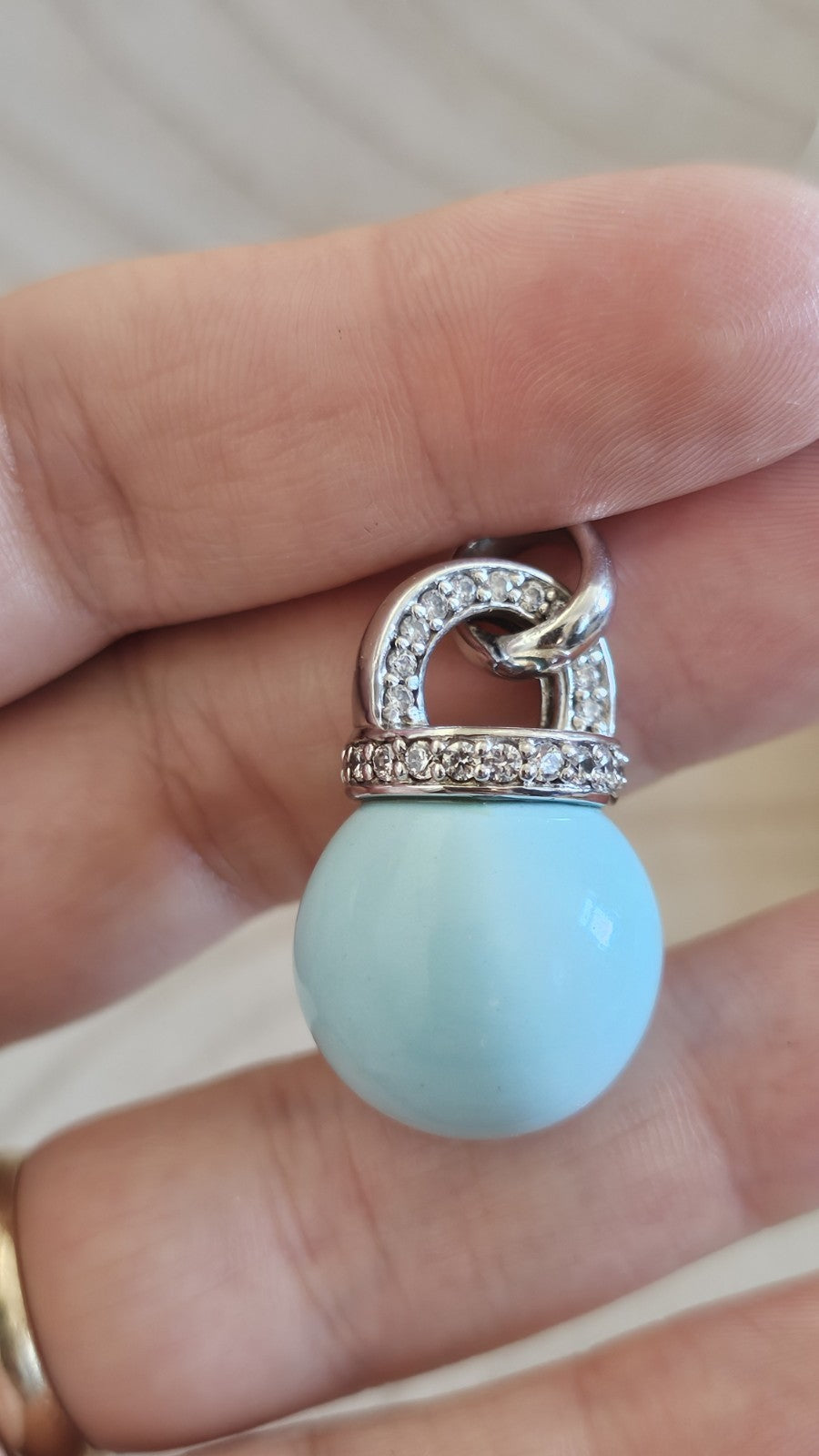 TI SENTO Milano 925 Sterling Silver Aqua Blue Ball Pendant CZ Signed