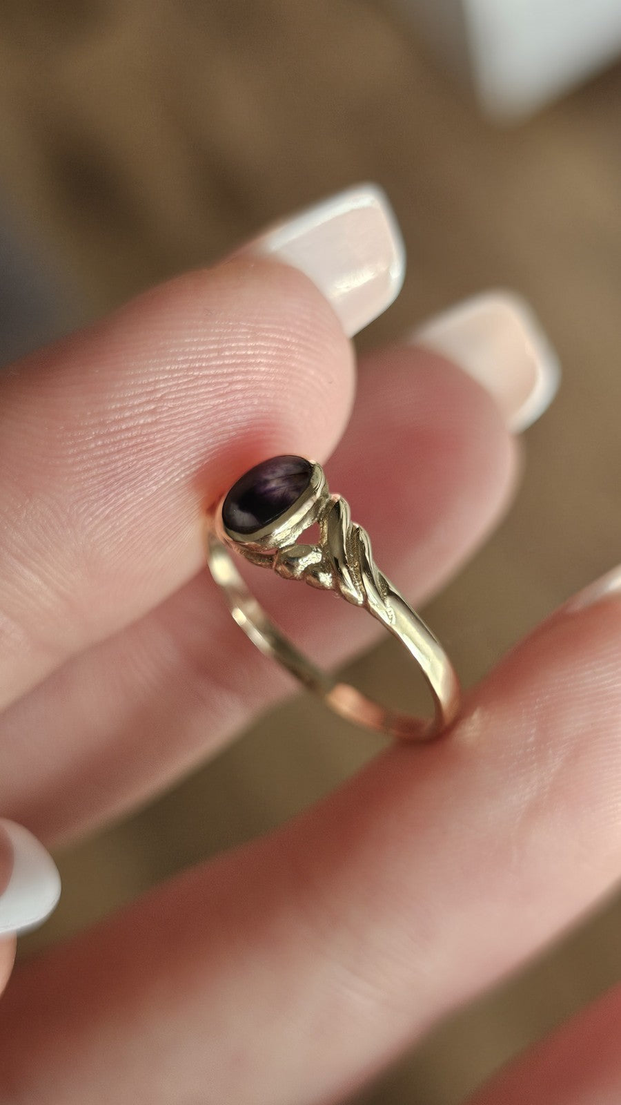 💜 Vintage 9ct Yellow Gold Blue John Ring – Size N ✨
