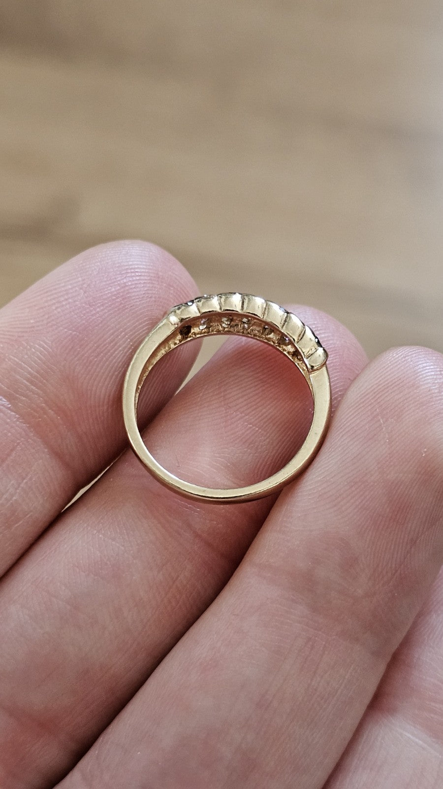 9ct Yellow Gold 0.63ct Champagne & White Diamond Three-Row Ring - Size L 1/2