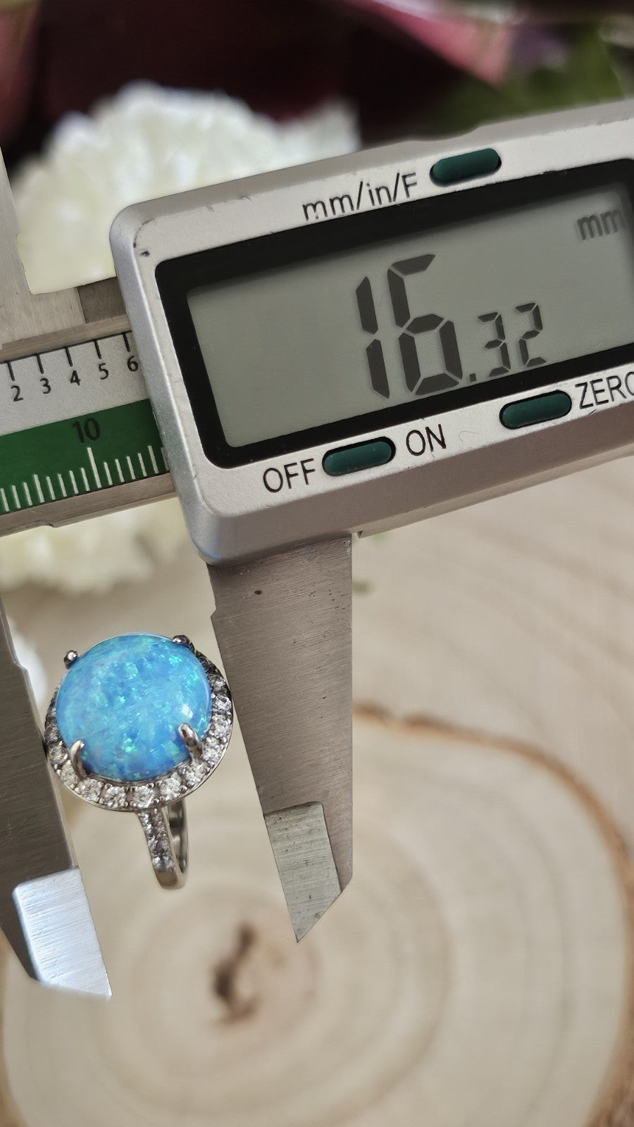 925 Sterling Silver Blue Opal & Zircon Halo Ring Size N 1/2 4.92g