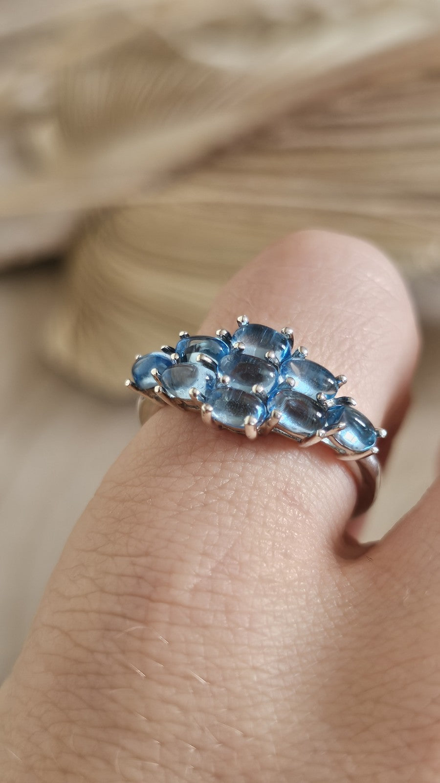 TGGC 925 Sterling Silver Blue Topaz Cabochon Cluster Ring Size R 1/2
