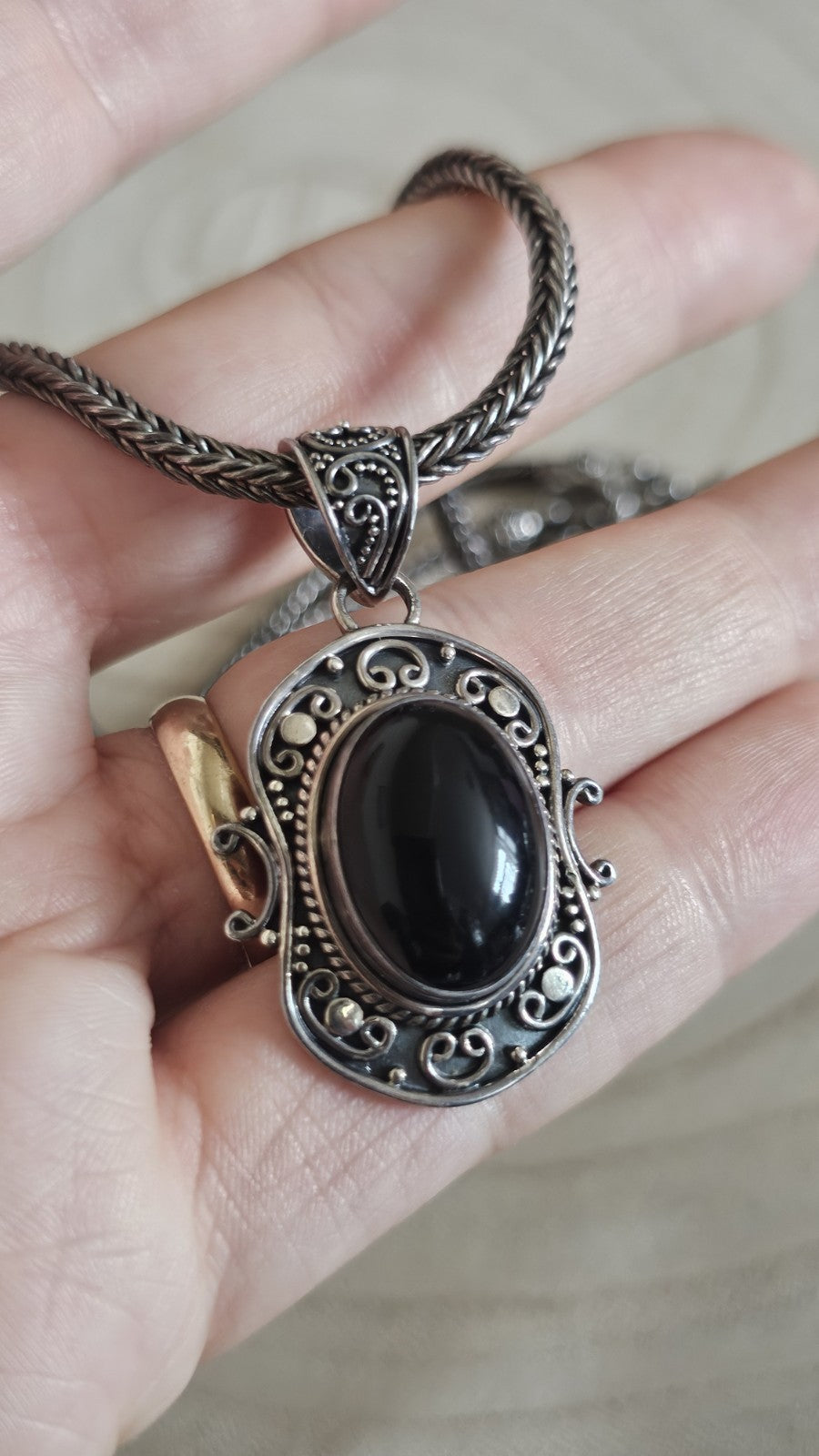 BA SUARTI 925 Sterling Silver Black Onyx Pendant Necklace 35.6g , 16-18 inches 