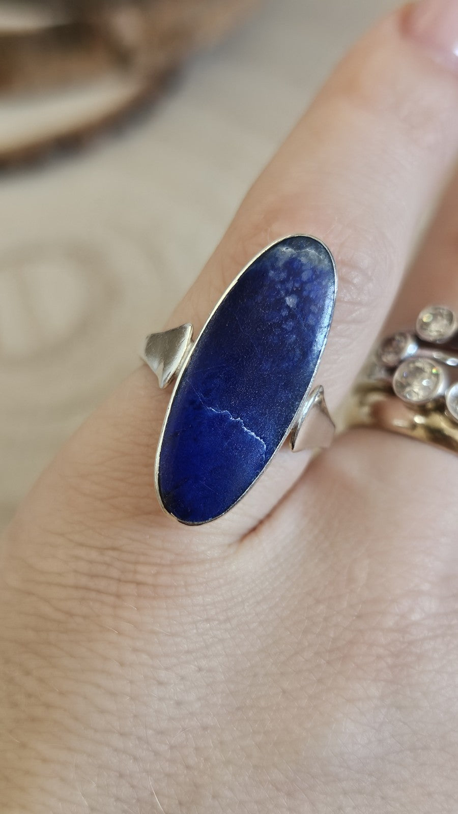 Vintage 925 Sterling Silver Sodalite Statement Ring Blue Gemstone Size O 1/2
