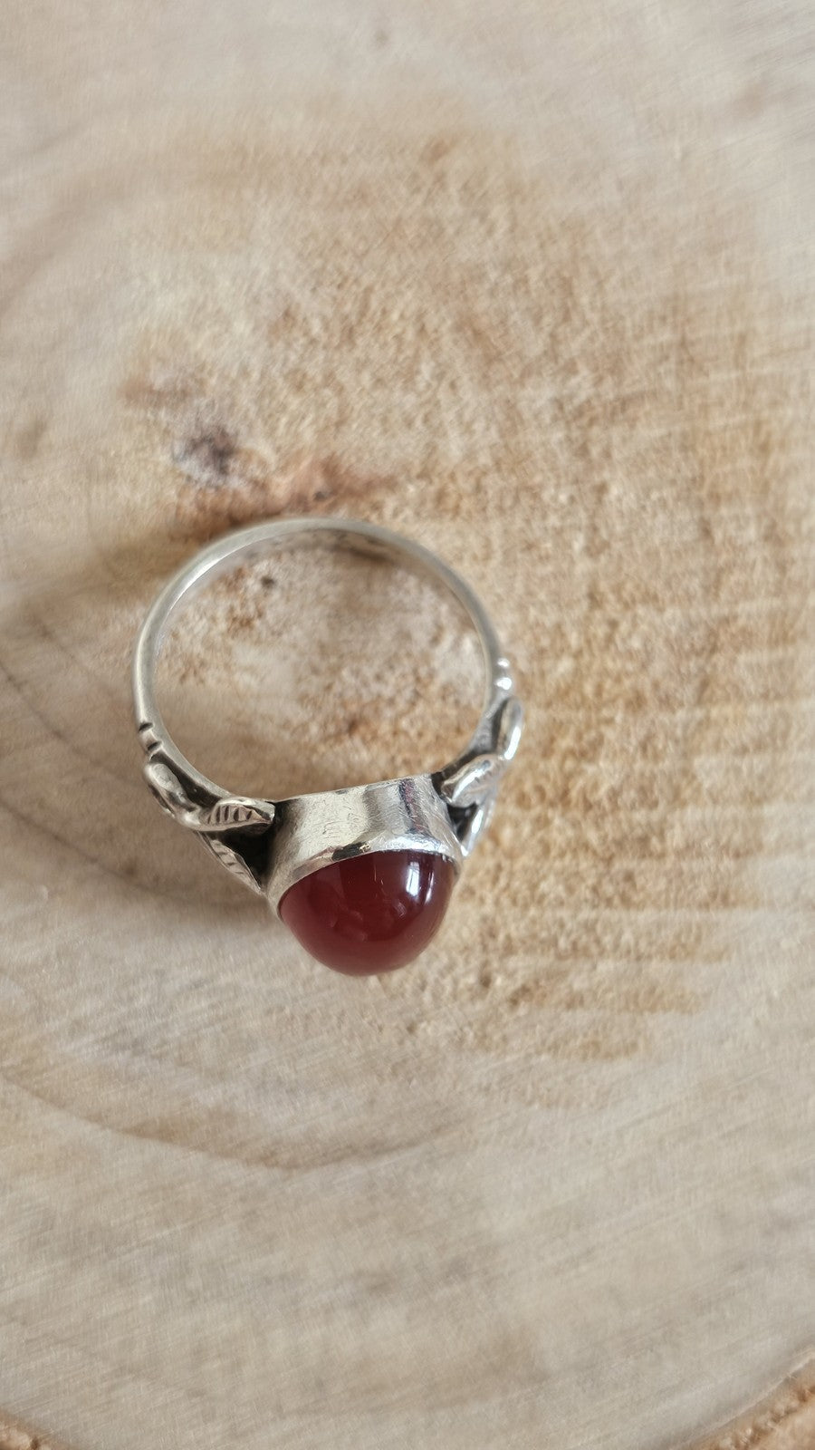 Vintage Sterling Silver Carnelian Cabochon Ring Size M 1/2 Stamped SILVER