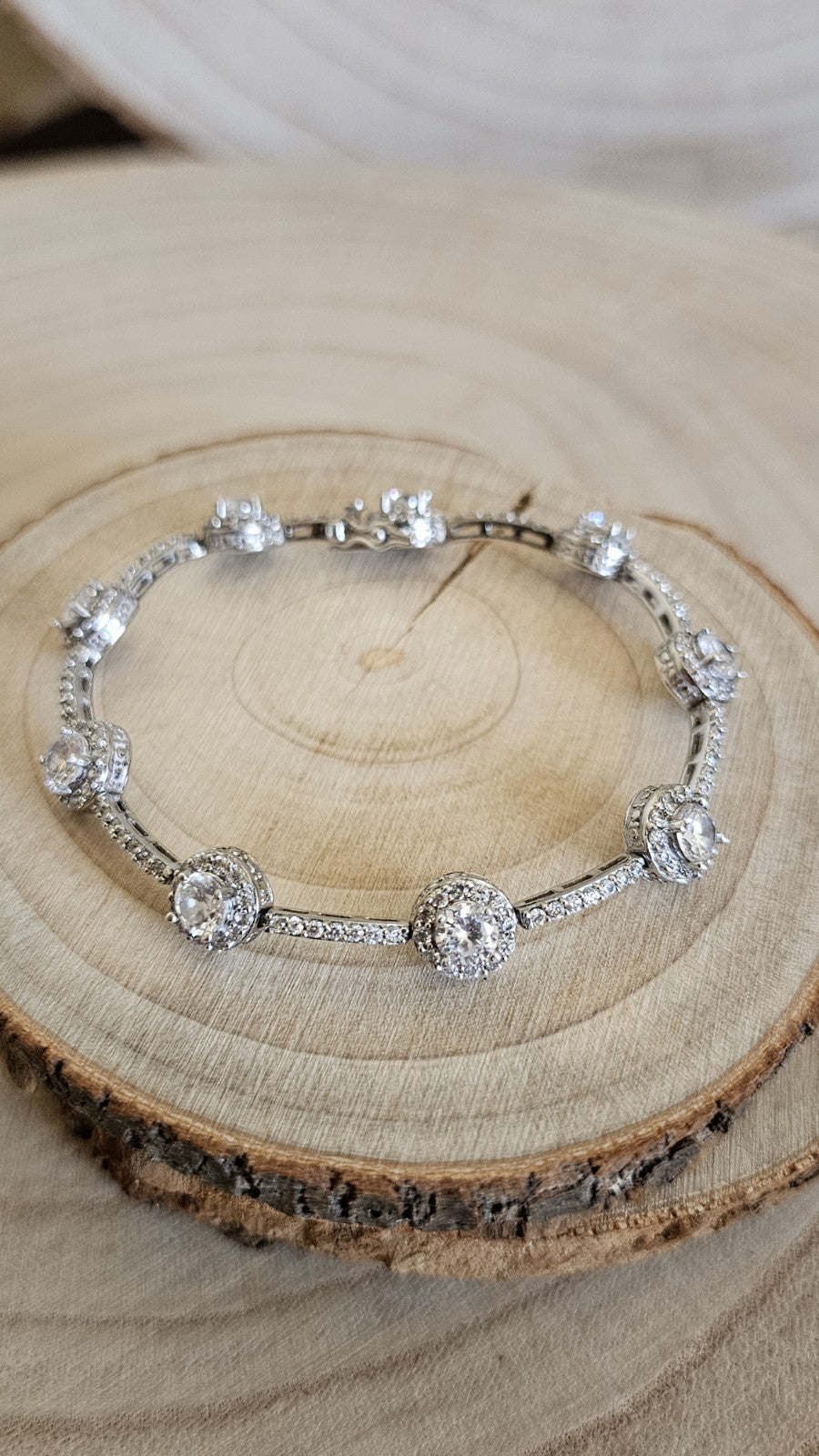 925 Sterling Silver CZ Halo Tennis Bracelet Full Hallmark 18cm 13.56g