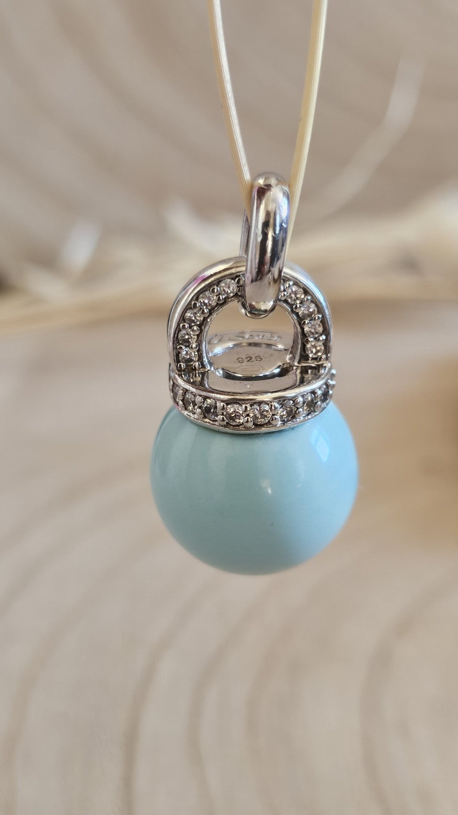 TI SENTO Milano 925 Sterling Silver Aqua Blue Ball Pendant CZ Signed