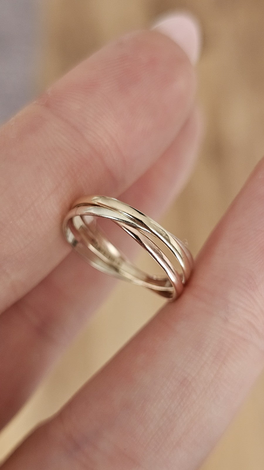 9ct Tri Colour Gold Russian Wedding Ring Triple Interlocking Bands Size K 1/2 