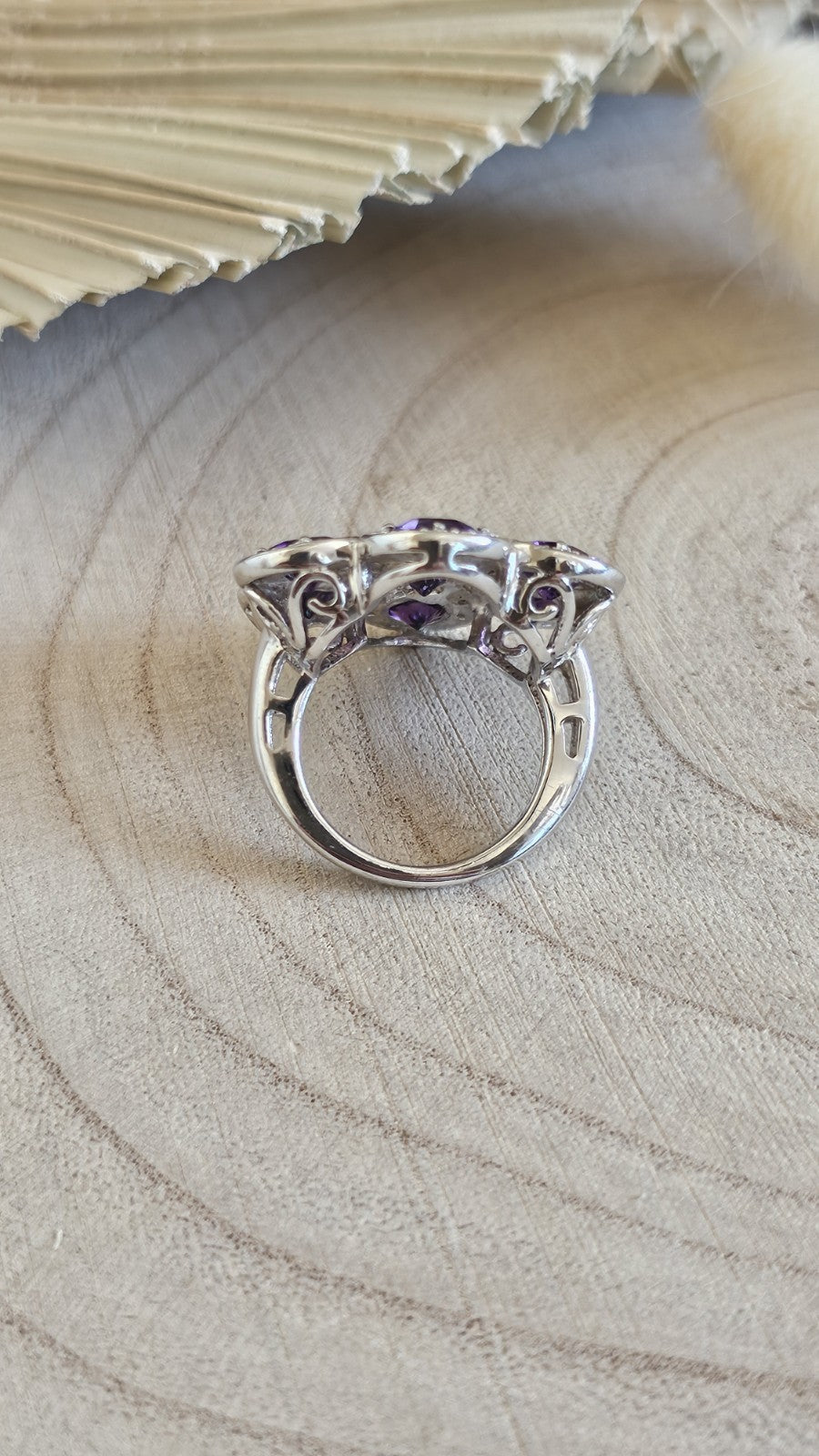 TGGC 925 Sterling Silver Amethyst Zircon Cluster Ring Size N 1/2 10.17g