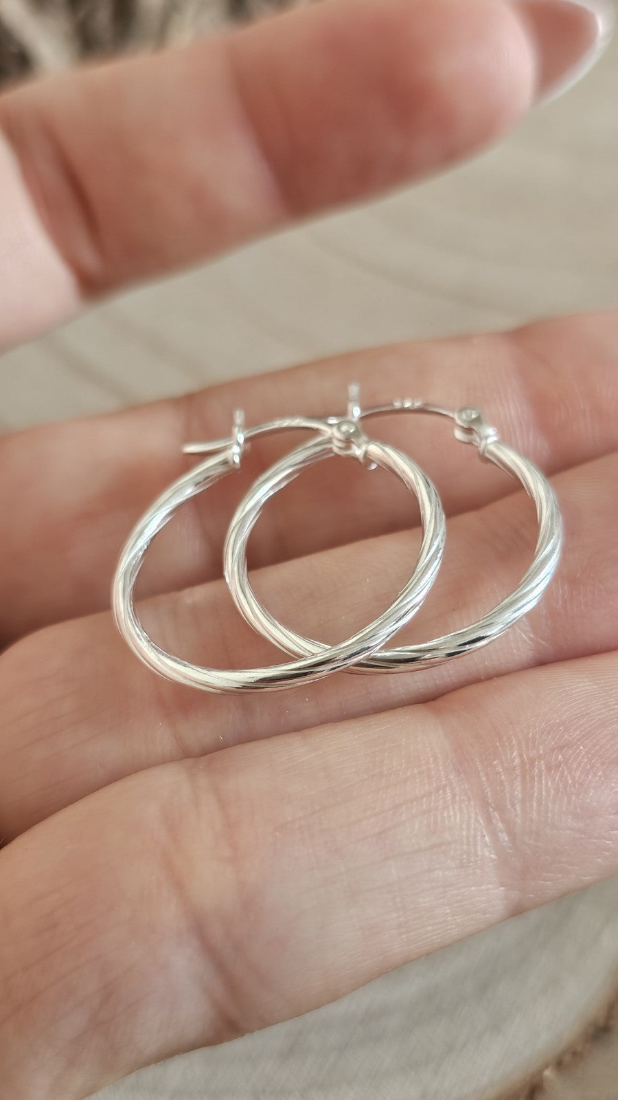 925 Sterling Silver Twisted Hoop Earrings 27.5mm Medium Hoops Stamped 925