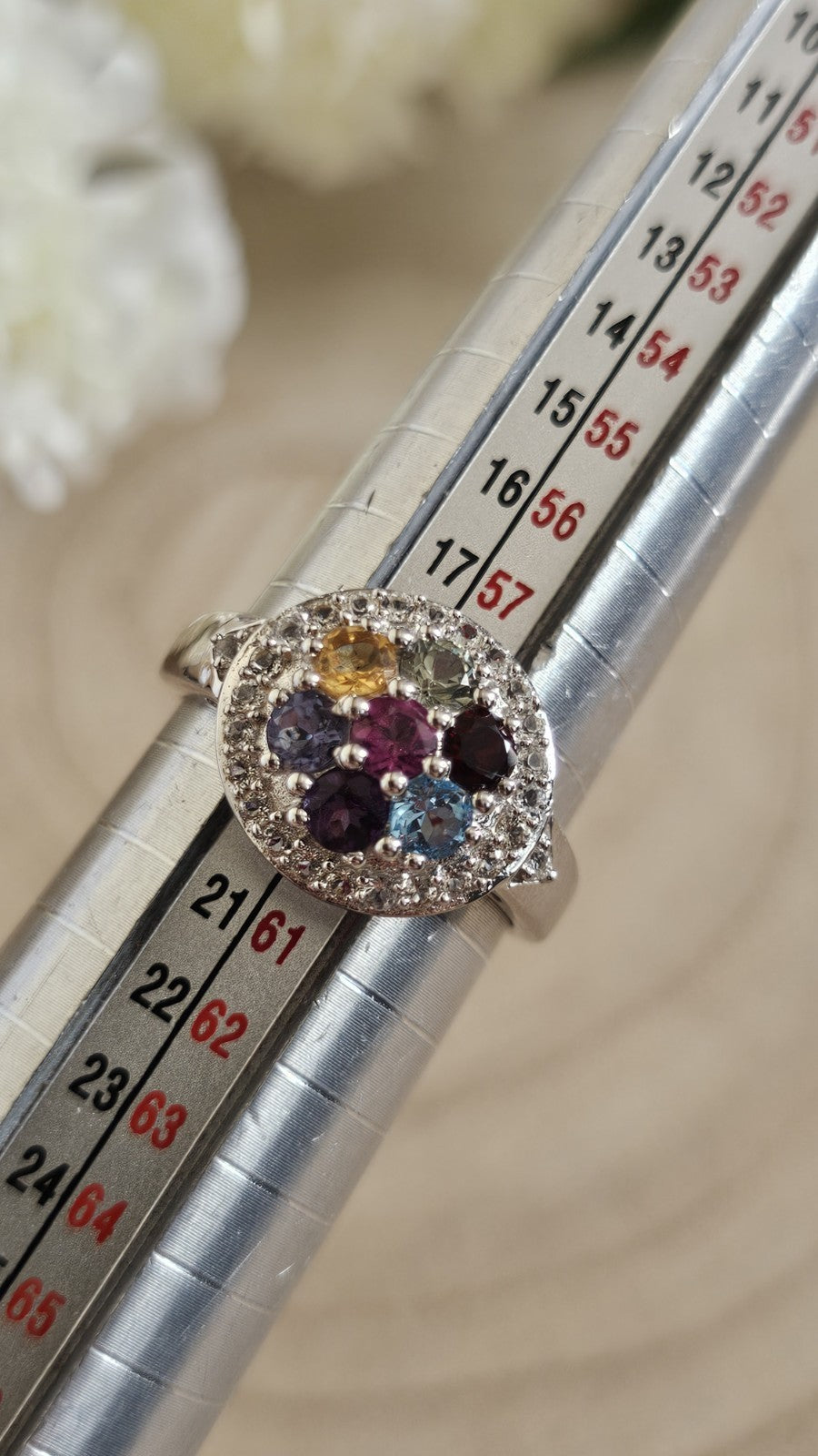 925 Sterling Silver Natural Multicolour Tourmaline Zircon Ring Size R TGGC