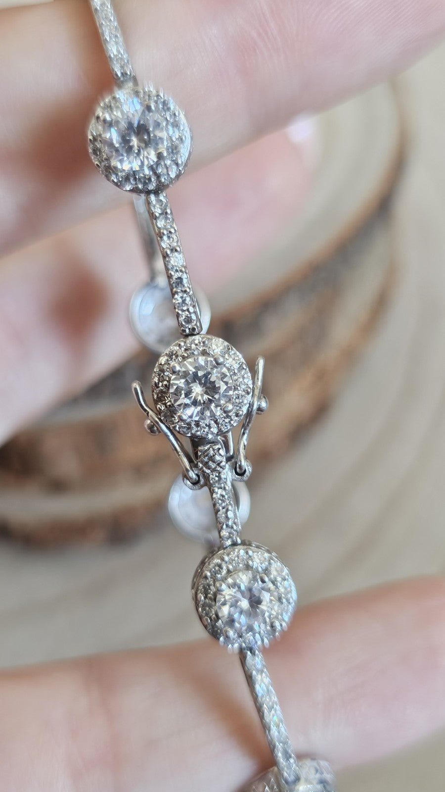 925 Sterling Silver CZ Halo Tennis Bracelet Full Hallmark 18cm 13.56g