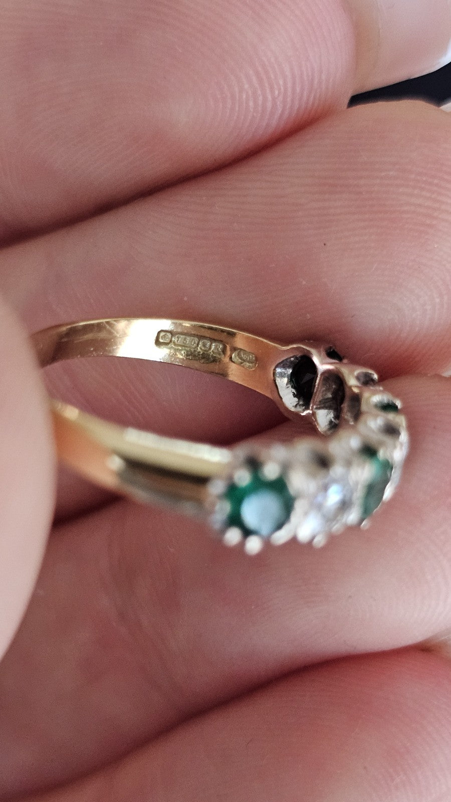 Vintage 18ct Gold Emerald & Diamond Seven-Stone Half Eternity Ring,size M 1/2