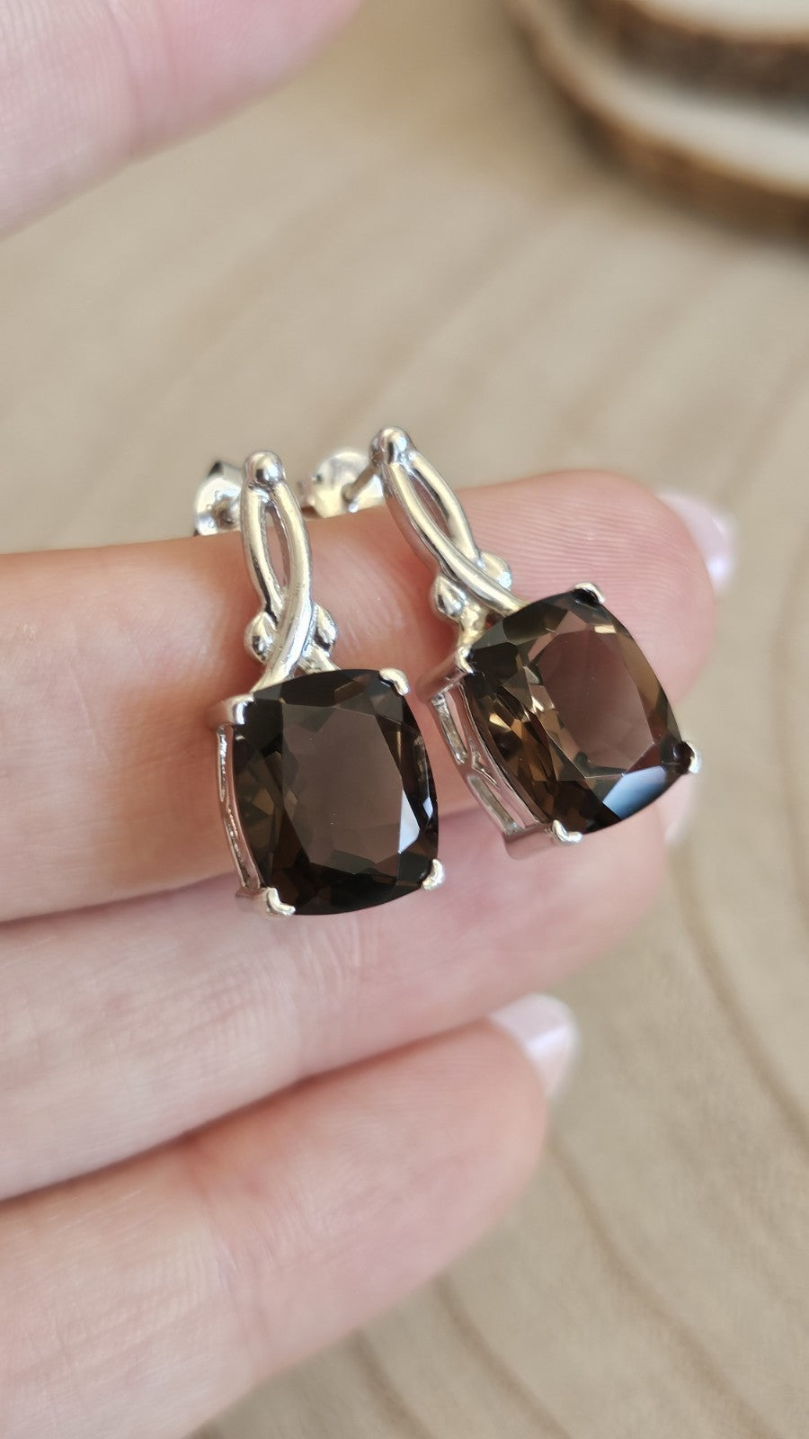 925 Sterling Silver TGGC Smoky Quartz Drop Earrings 5.78g 24mm