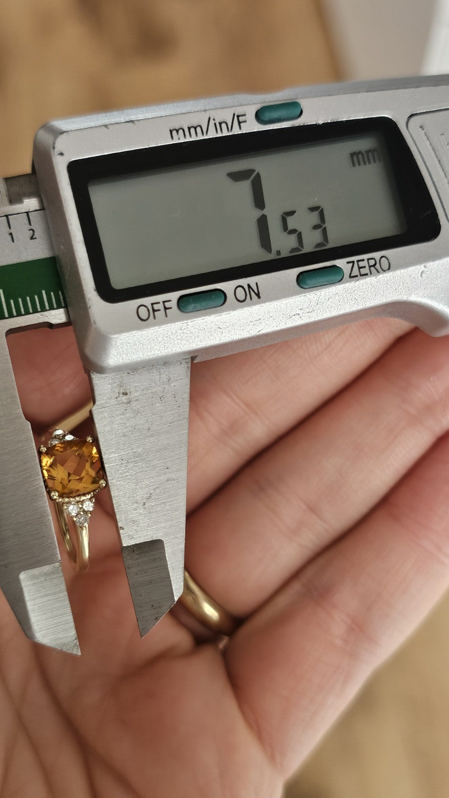 9ct Yellow Gold Natural Citrine & 0.13ct Diamond Ring Size K 1/2 Hallmarked