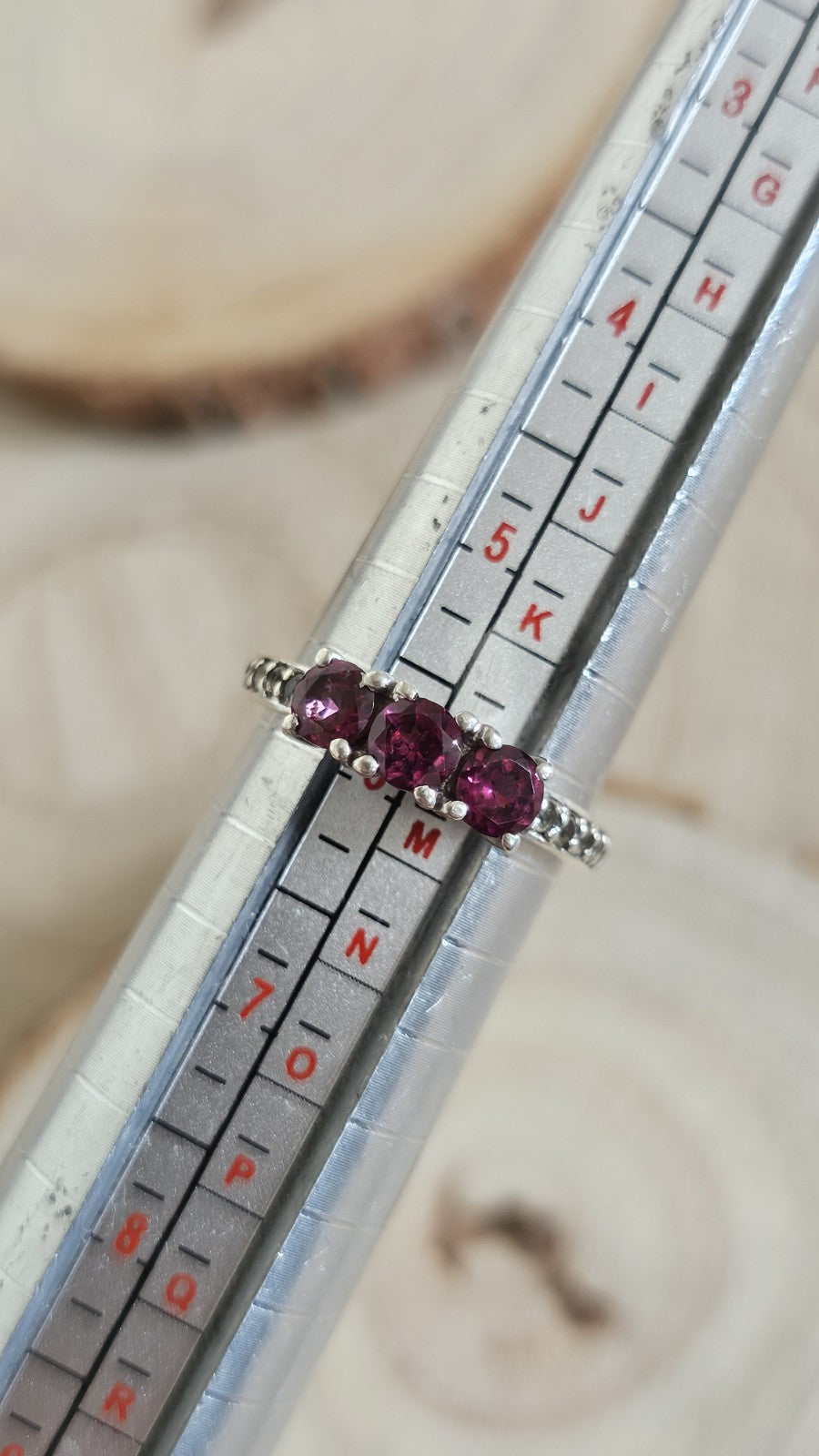 TGGC 925 Sterling Silver Rhodolite Garnet & Zircon Trilogy Ring Size L