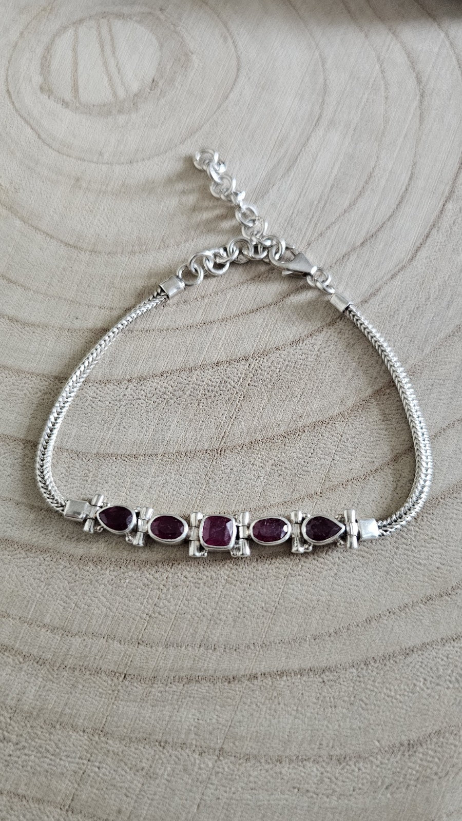 925 Sterling Silver Ruby Bracelet Adjustable 18–23cm 9.80g