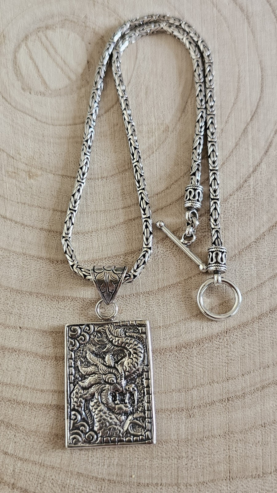 BA SUARTI 925 Sterling Silver Dragon Pendant Necklace 18" Heavy 38.27g