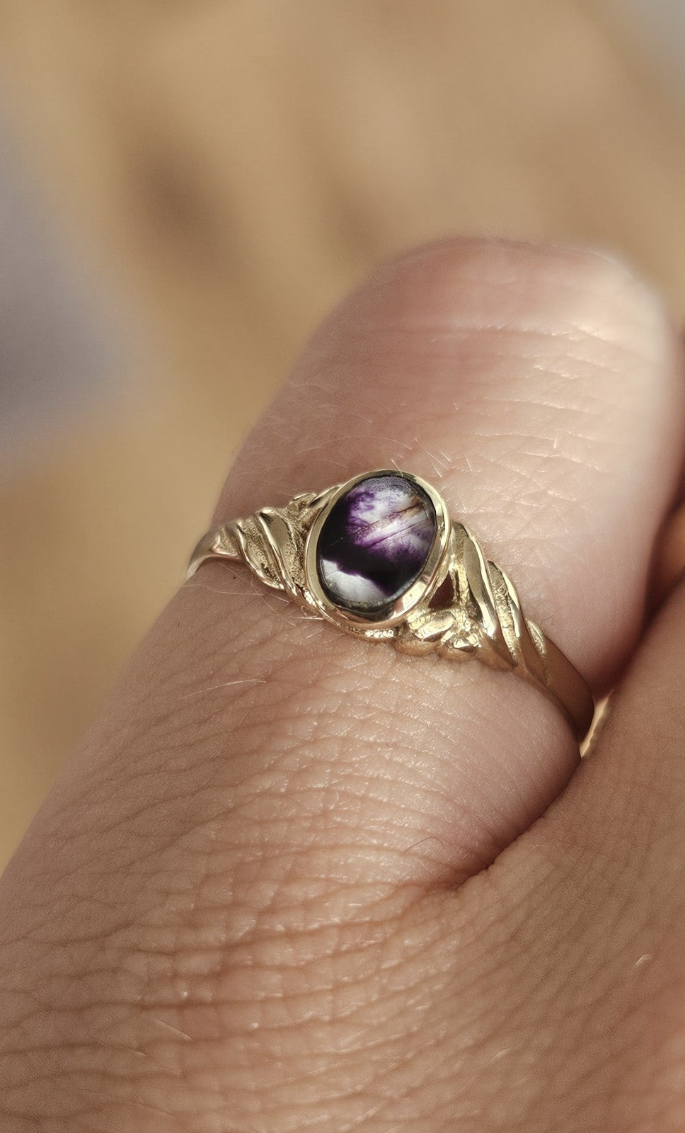 💜 Vintage 9ct Yellow Gold Blue John Ring – Size N ✨