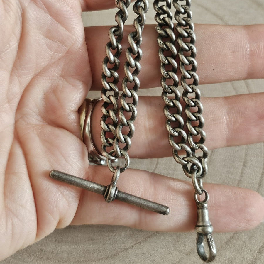 Antique HB&S Sterling Silver Albert Watch Chain Bracelet 35.11g 8.4" Hallmarked