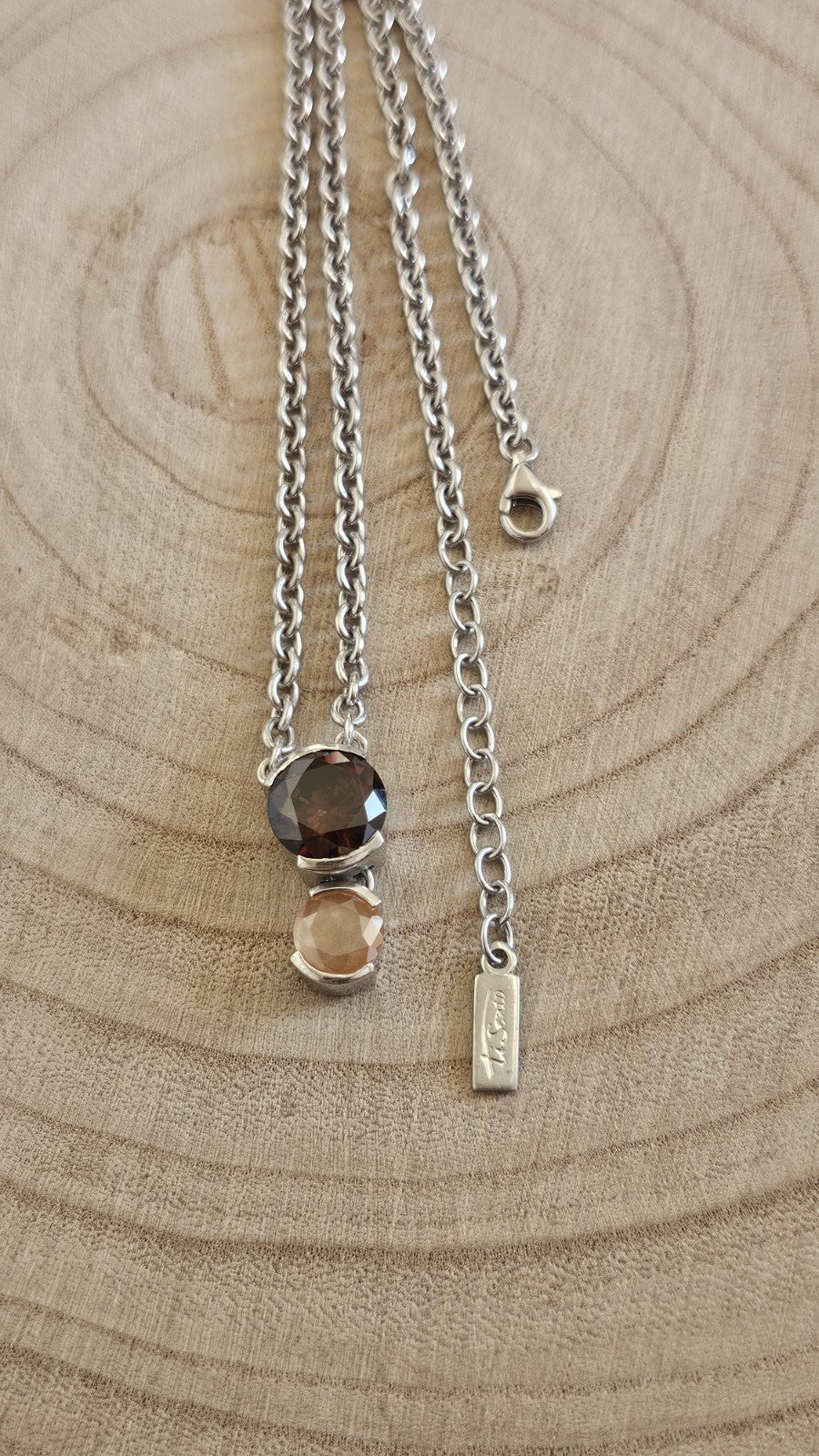 TI SENTO 925 Sterling Silver Brown & Peach Stone Pendant Necklace 16-18"