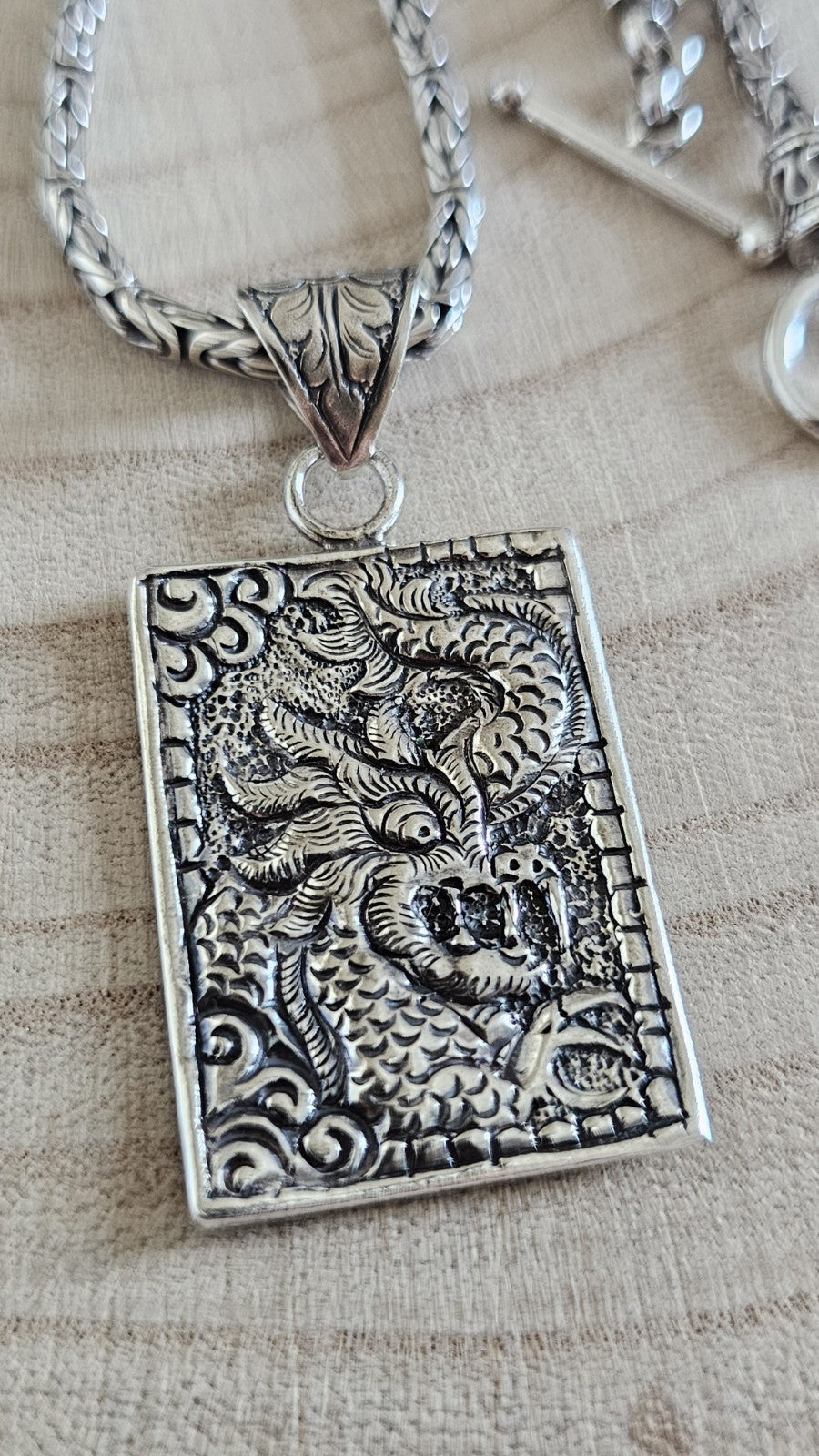 BA SUARTI 925 Sterling Silver Dragon Pendant Necklace 18" Heavy 38.27g