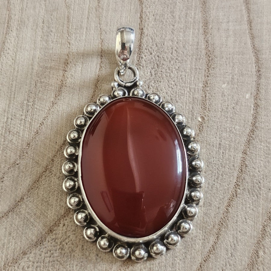 925 Sterling Silver Large Carnelian Pendant – Oval Statement Pendant 15g