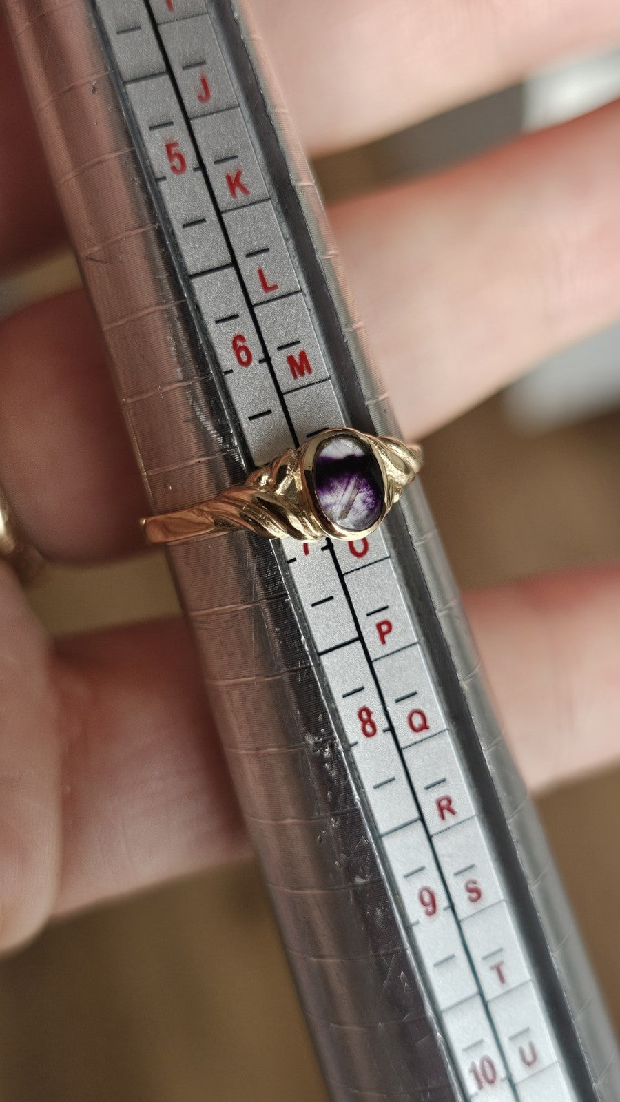 💜 Vintage 9ct Yellow Gold Blue John Ring – Size N ✨