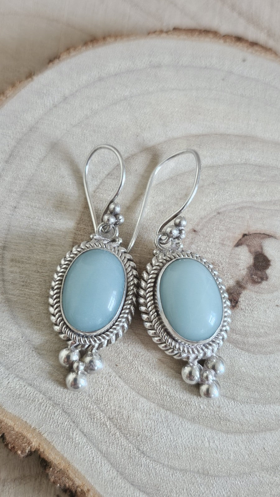 BA SUARTI 925 Sterling Silver Blue Chalcedony Drop Earrings 11.96g