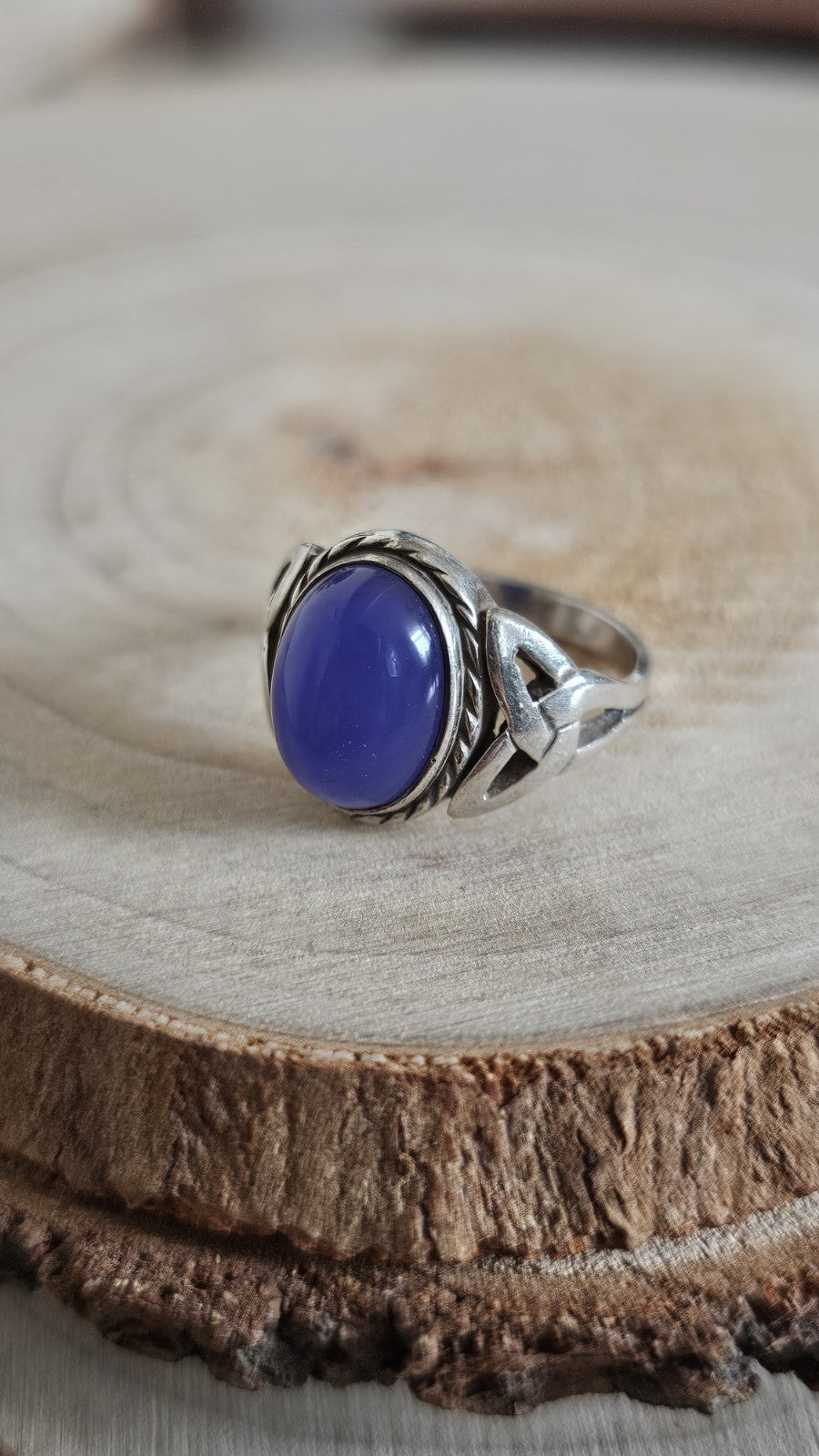 925 Sterling Silver Blue Chalcedony Cabochon Ring Size M 1/2 4.88g