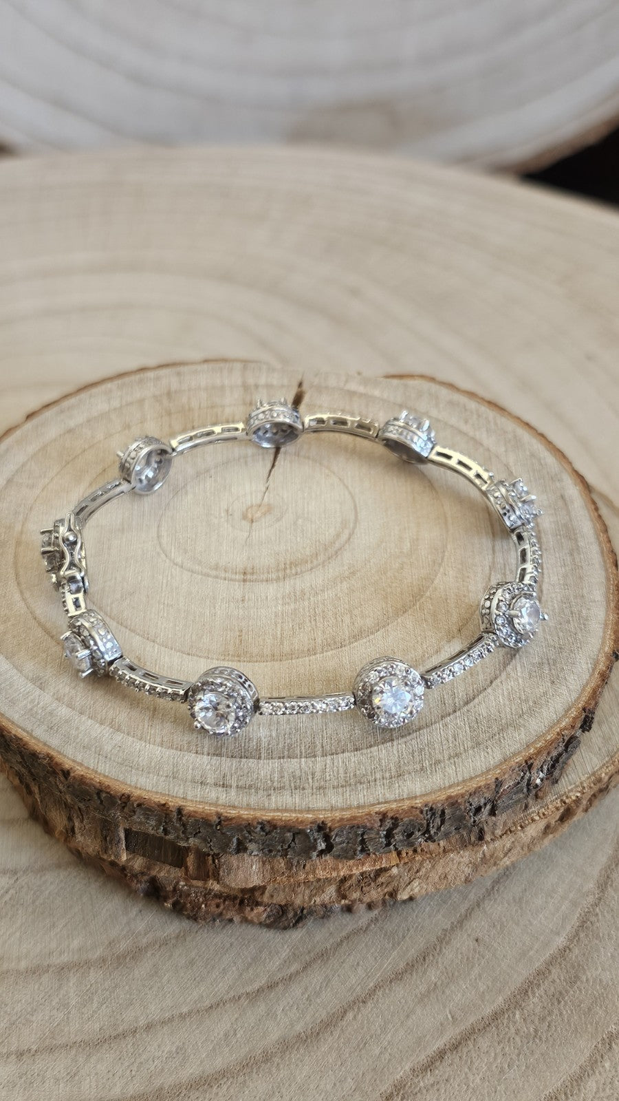925 Sterling Silver CZ Halo Tennis Bracelet Full Hallmark 18cm 13.56g