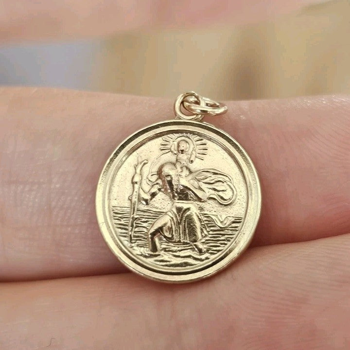 Vintage 1990 9ct Yellow Gold St Christopher Pendant Medal Birmingham ,1.67g