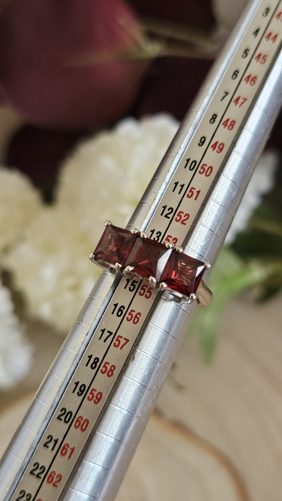 925 Sterling Silver Garnet Trilogy Ring Size N 1/2 TGGC 3.59g