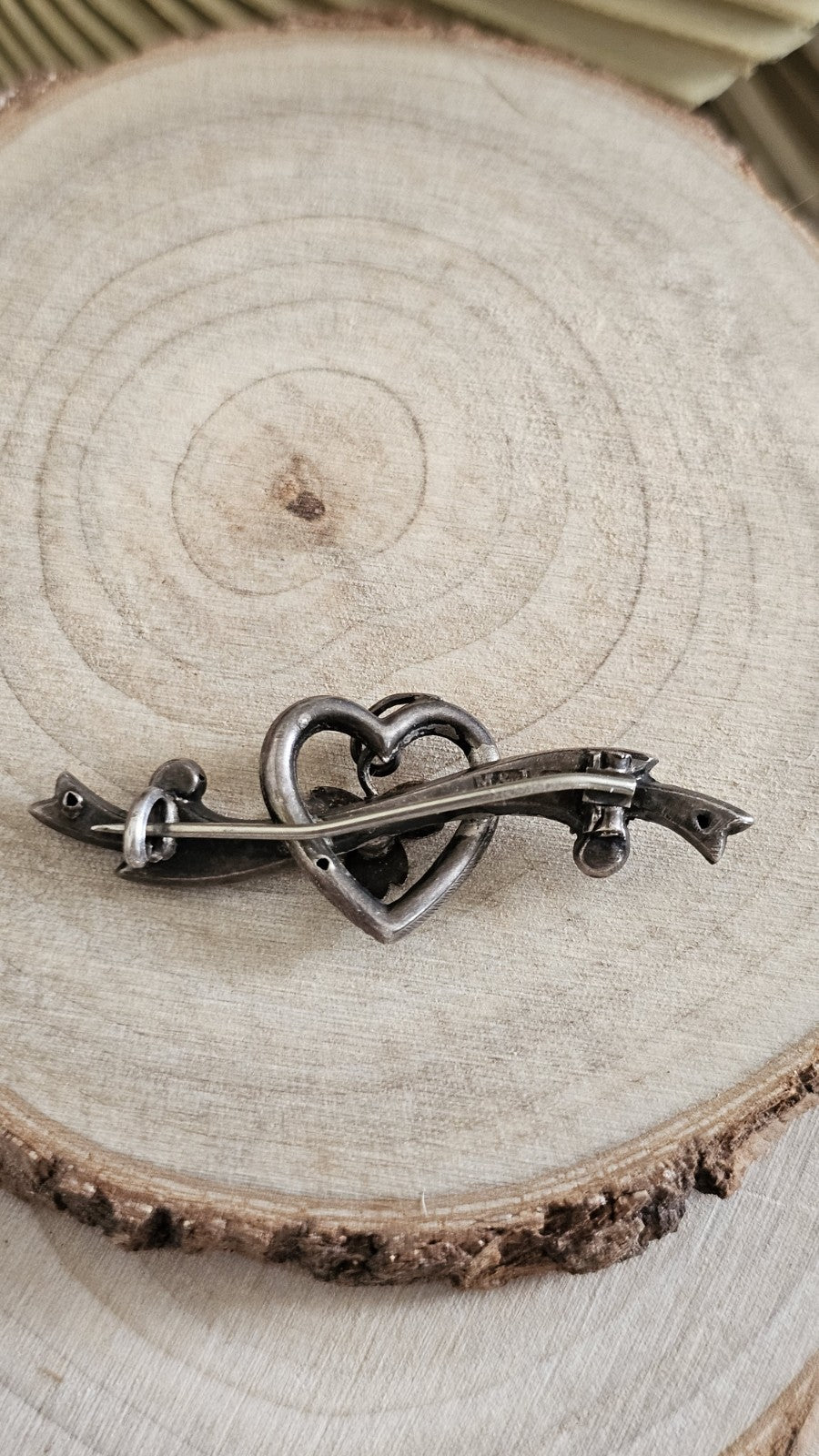 Antique Sterling Silver Heart Floral Brooch M&J Chester Hallmarked Victorian