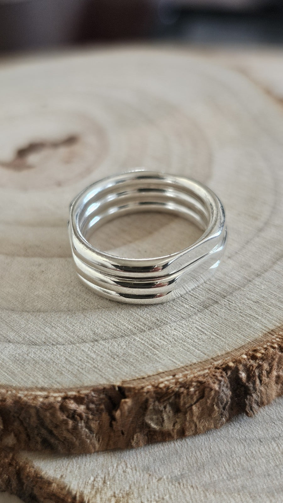 Links of London 925 Sterling Silver Triple Band Spinner Ring , Size M 1/2