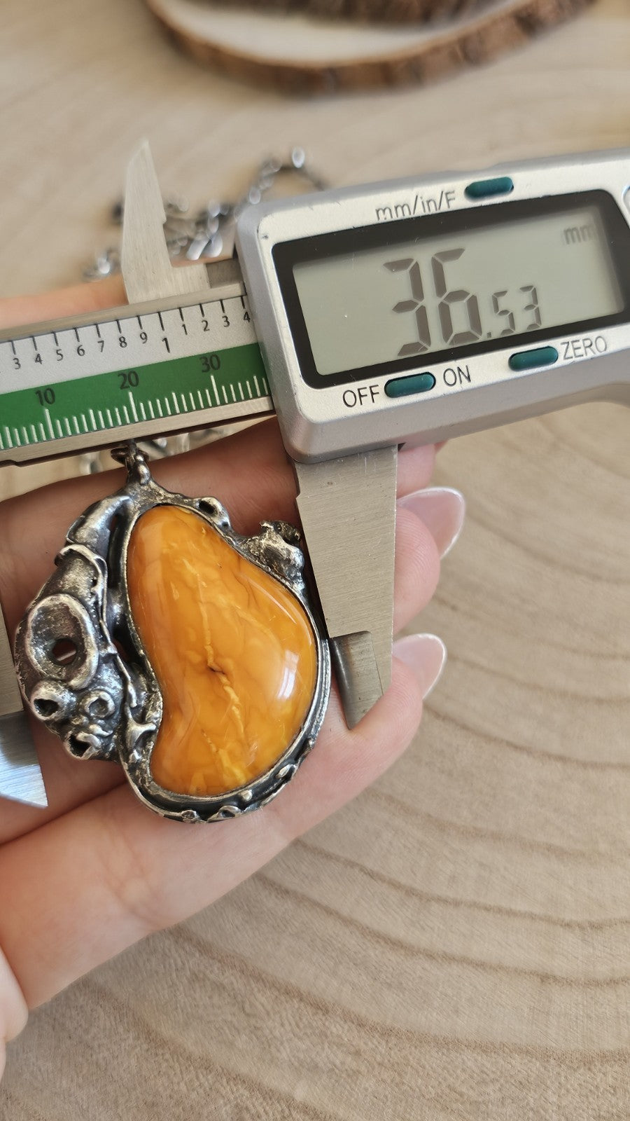 Vintage Polish 800 Silver Amber Brutalist Pendant Necklace TMS Warsaw, 37g