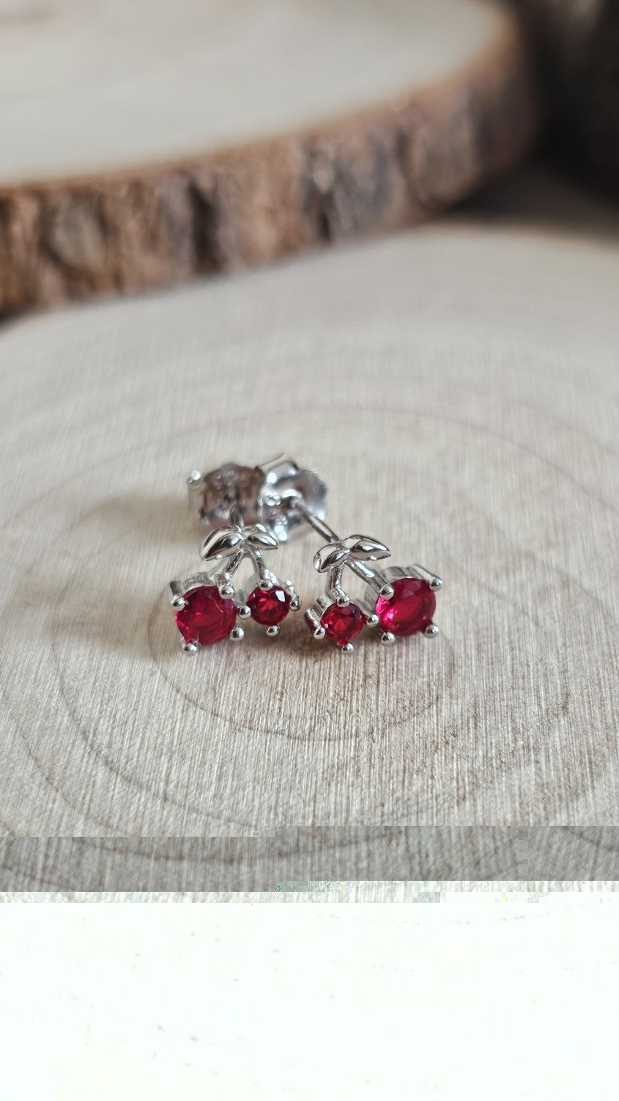 925 Sterling Silver Red Stone Cherry Stud Earrings Rhodium Plated 7.5mm