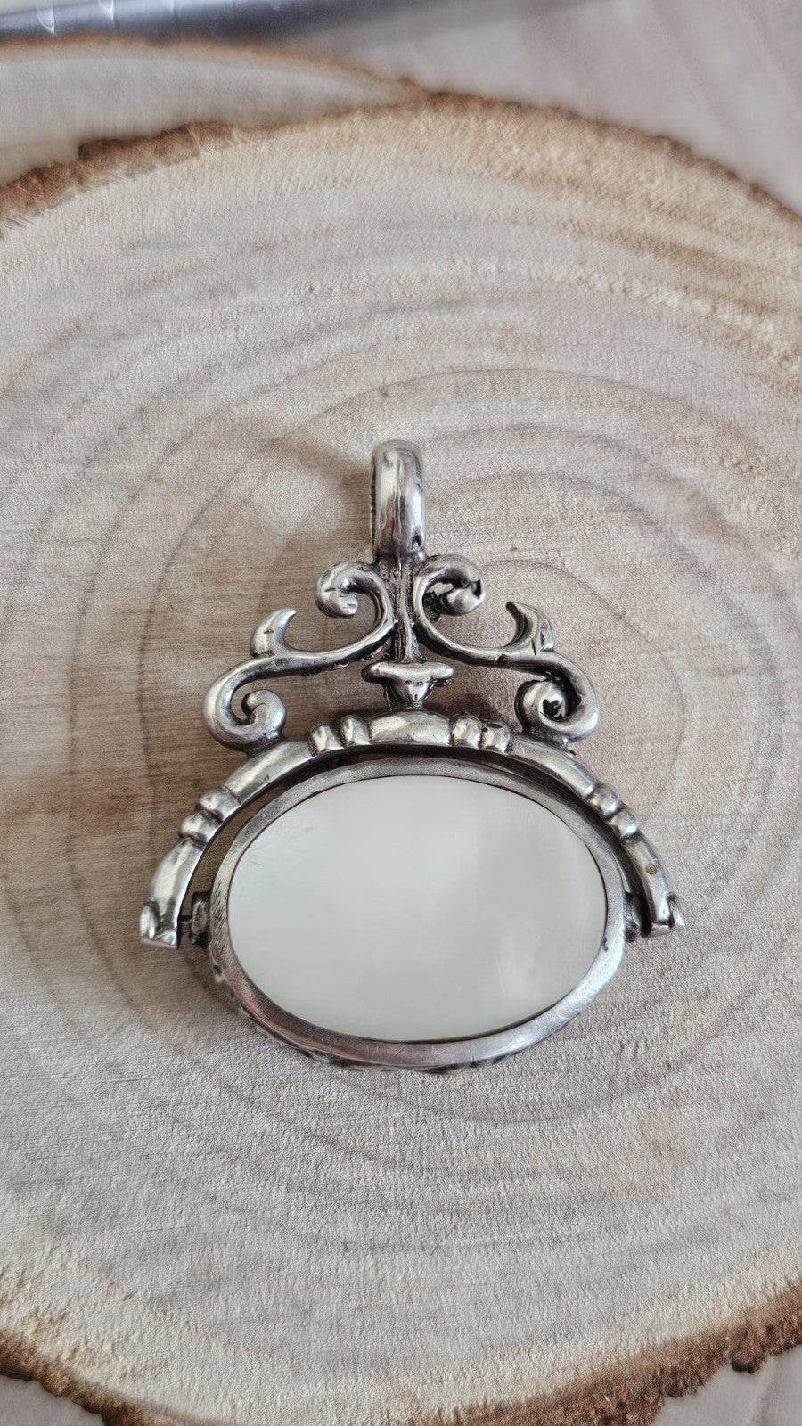 925 Sterling Silver Hallmarked Oval Bezel Reversible Pendant Cotham Marble