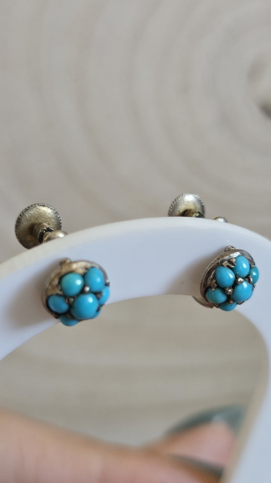 Antique 800 Silver Turquoise Cluster Screw Back Earrings 2.59g