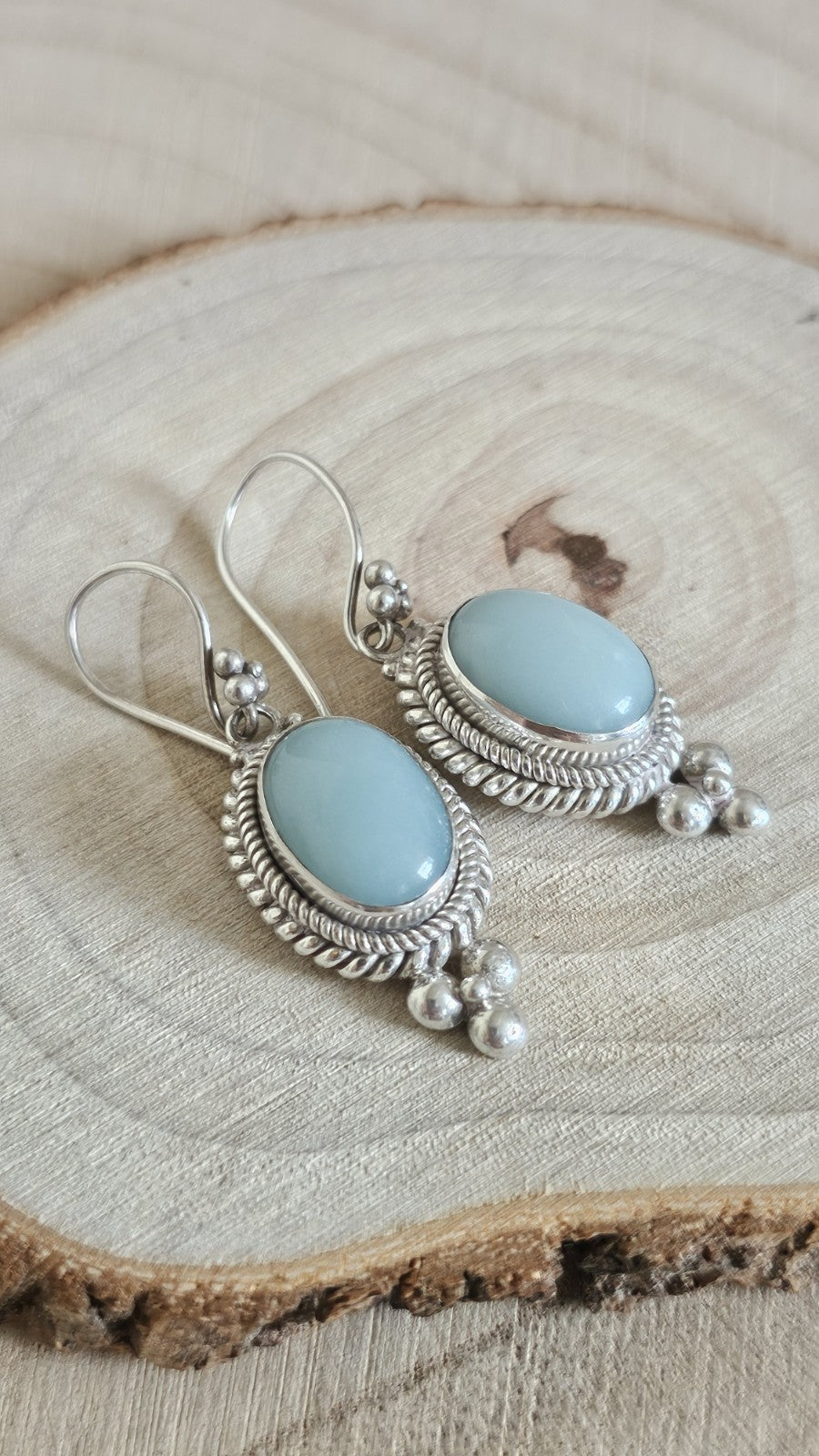 BA SUARTI 925 Sterling Silver Blue Chalcedony Drop Earrings 11.96g
