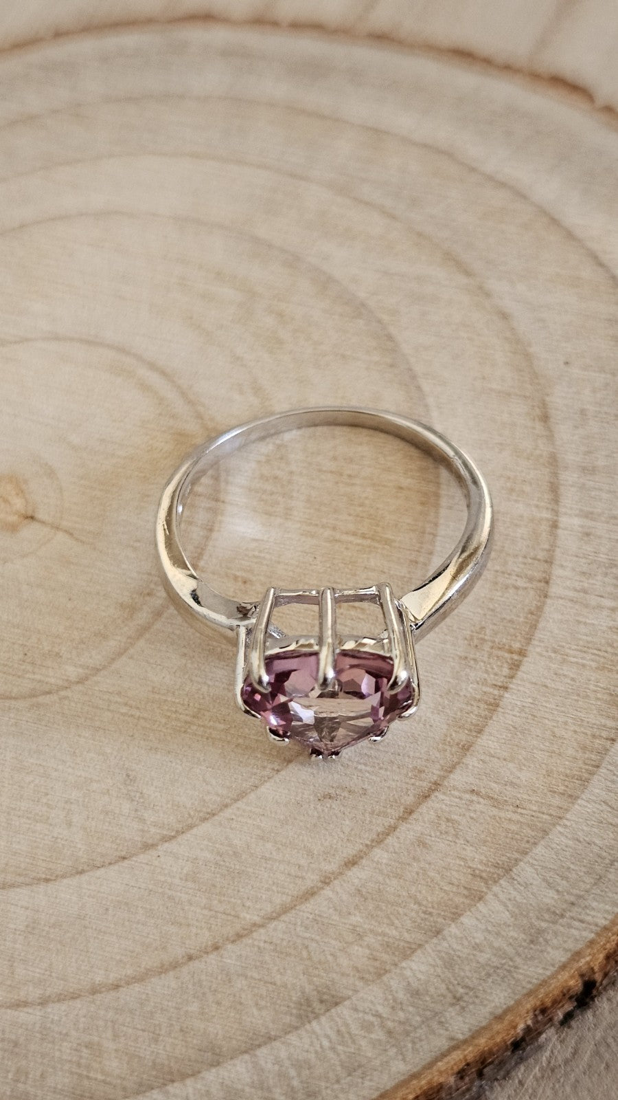TGGC 925 Sterling Silver Pink Tourmaline Heart Ring Size S – 3.08g