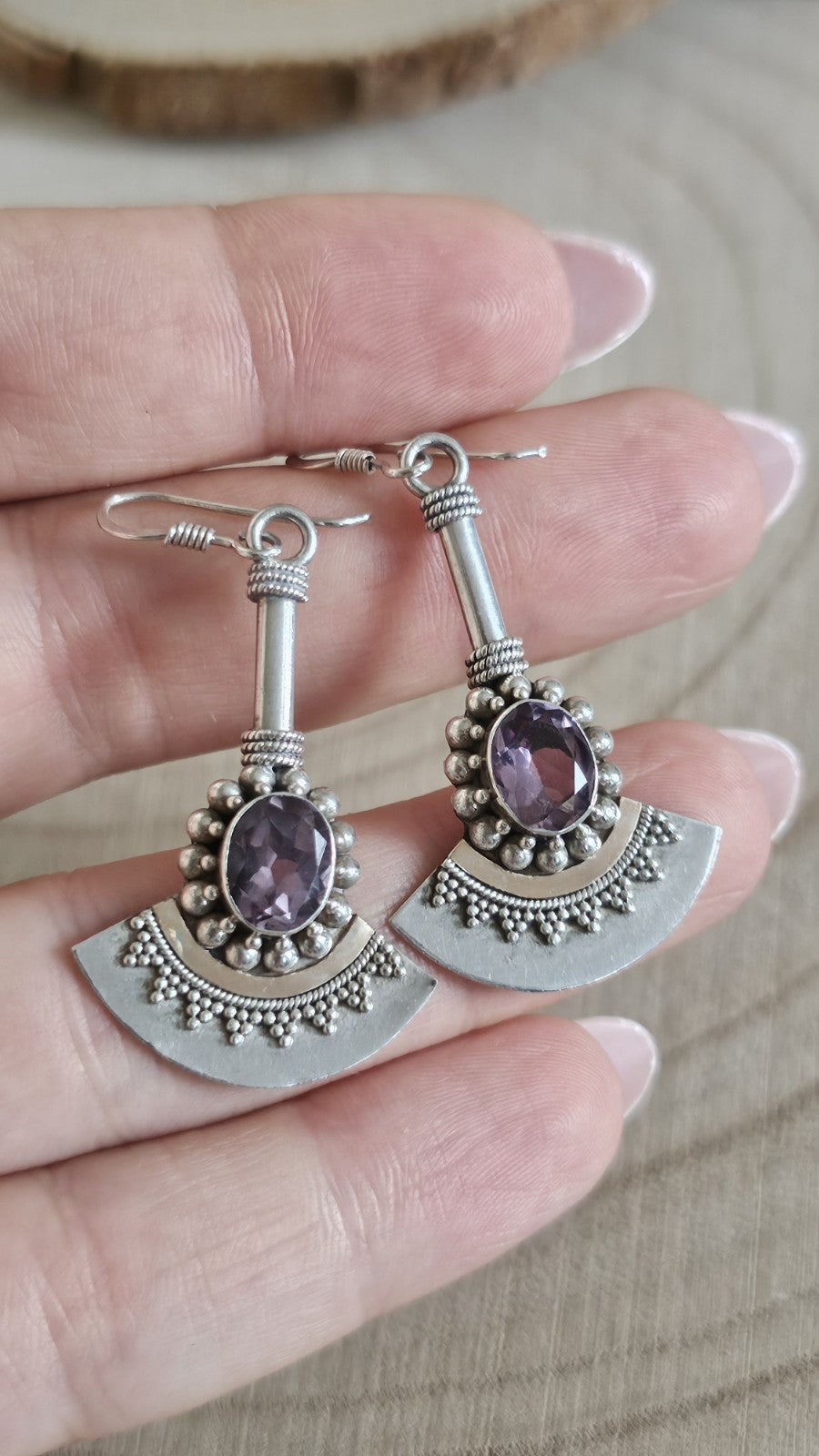 BA SUARTI 925 Sterling Silver Amethyst Drop Earrings Gold Detail 9.22g