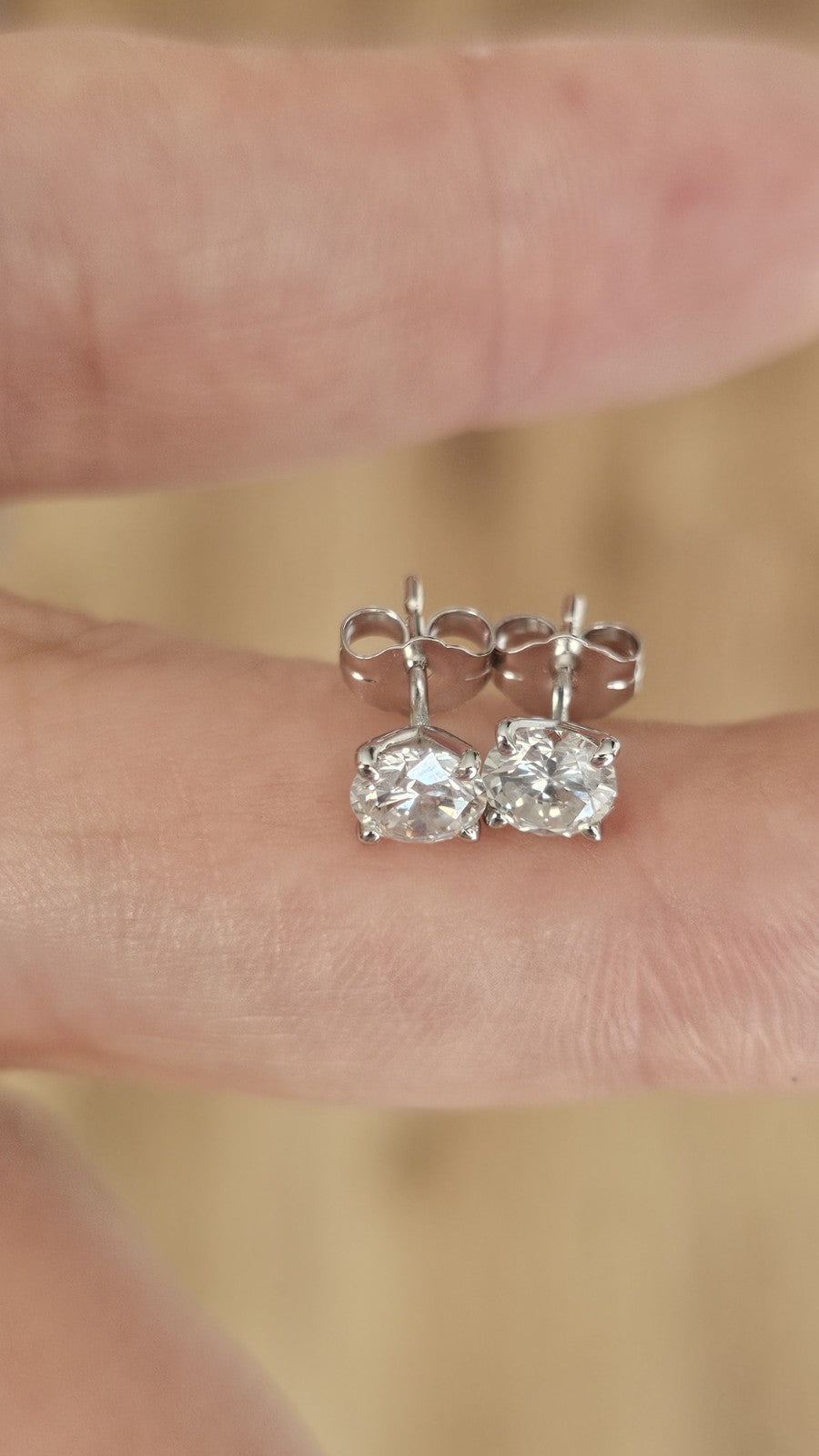 Natural Diamond Stud Earrings 14ct White Gold 1.01ctw GCI Cert Butterfly Back
